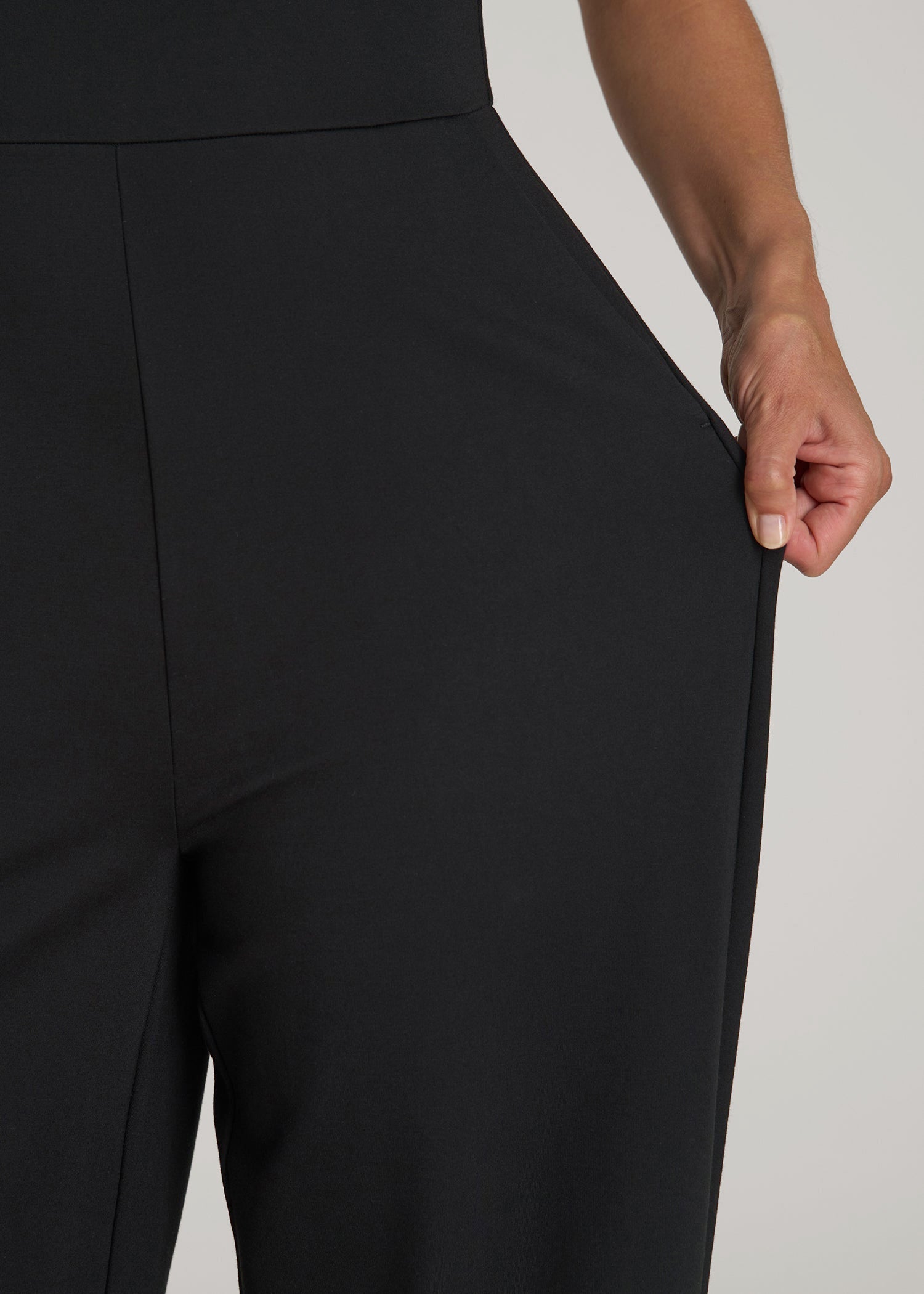American Tall Outlet | Soft Flex Ponte Wide-Leg V-Neck Jumpsuit for Tall Women in Black