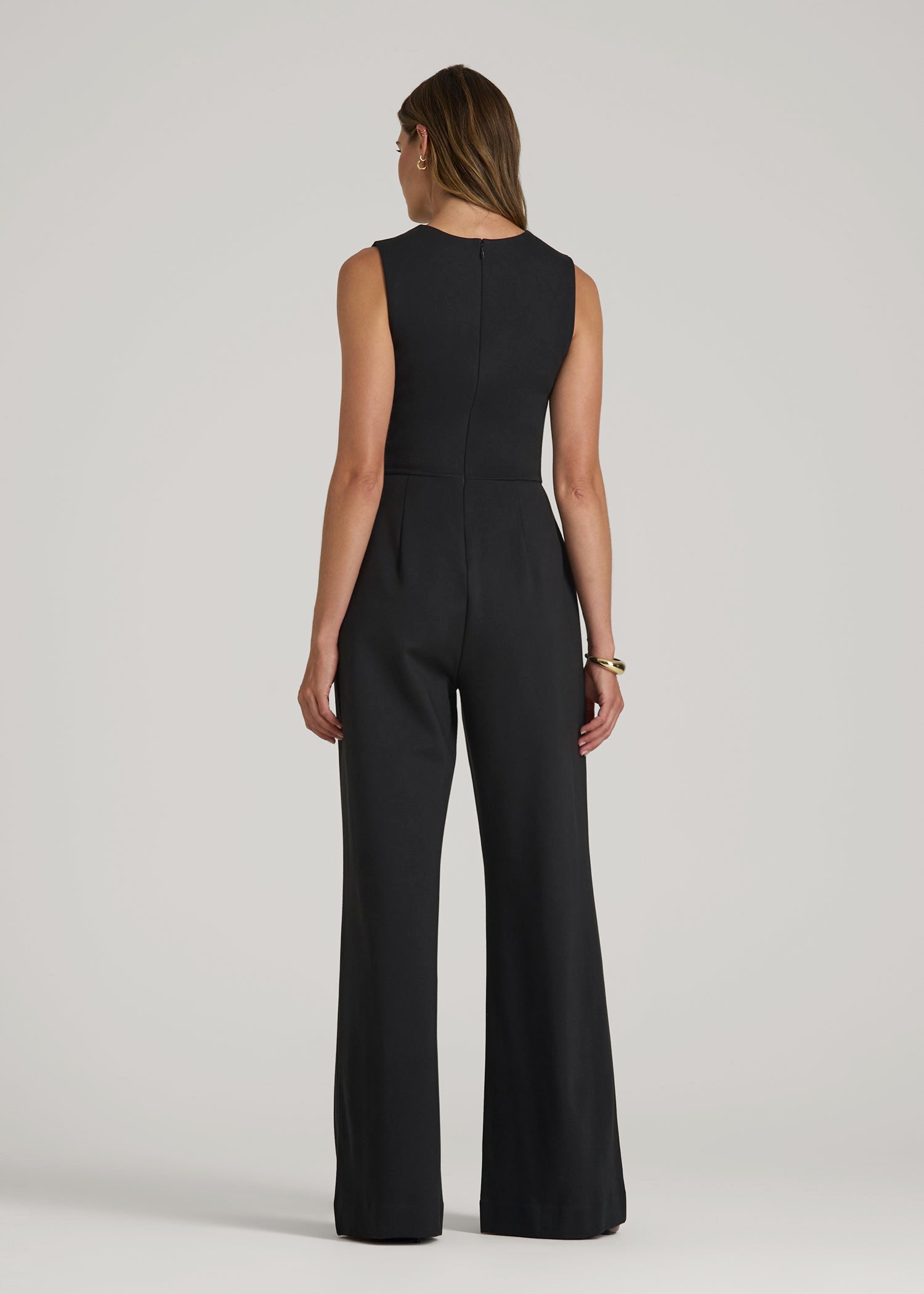 American Tall Outlet | Soft Flex Ponte Wide-Leg V-Neck Jumpsuit for Tall Women in Black