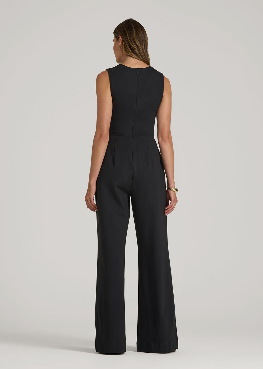 American Tall Outlet | Soft Flex Ponte Wide-Leg V-Neck Jumpsuit for Tall Women in Black