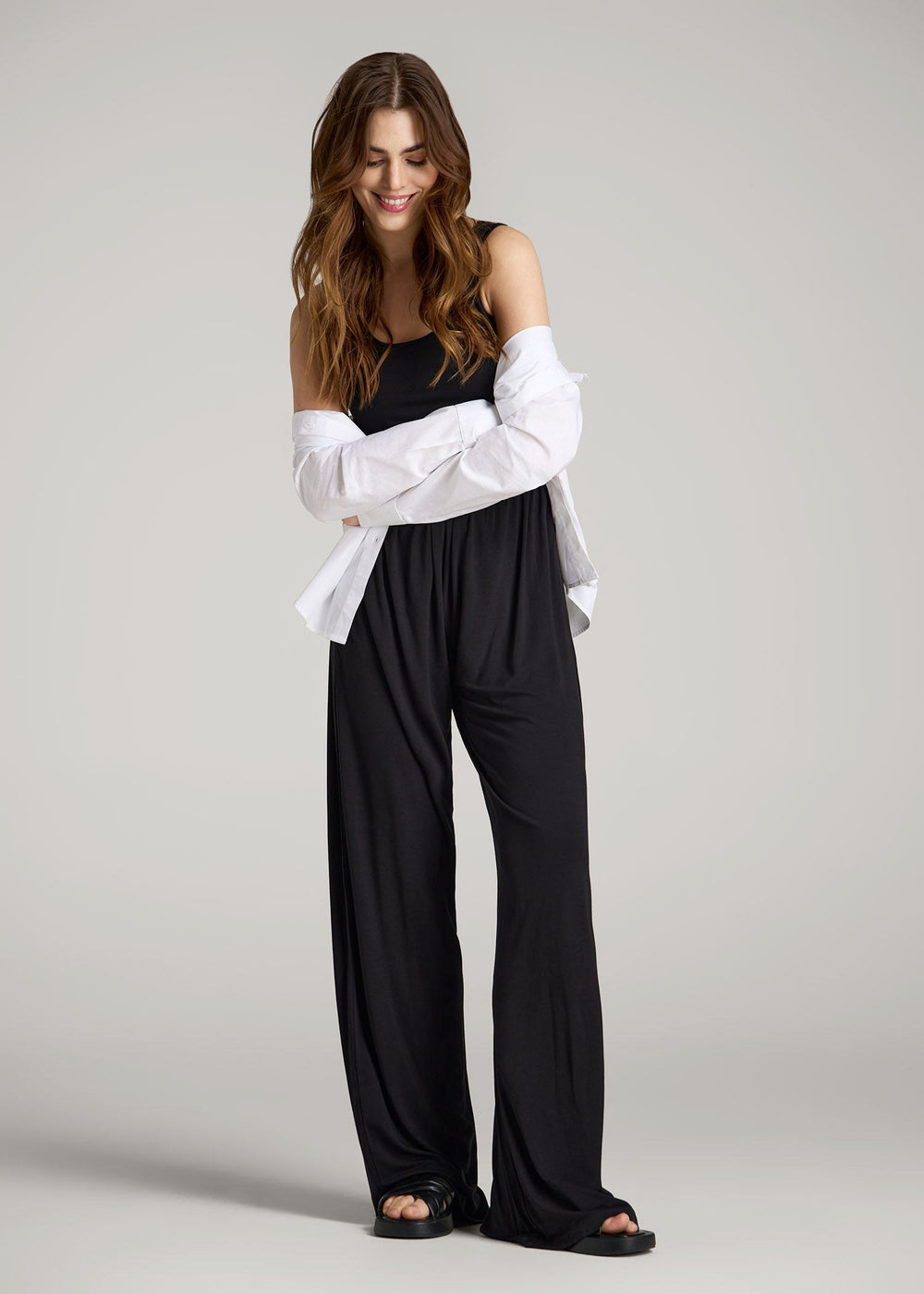 American Tall For Sale | Jersey Tank Wide-Leg Jumpsuit with Pockets for Tall Women in Black
