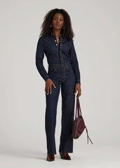 American Tall Online Shop | Long Sleeve Denim Jumpsuit for Tall Women in Rinse Wash