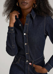 American Tall Online Shop | Long Sleeve Denim Jumpsuit for Tall Women in Rinse Wash