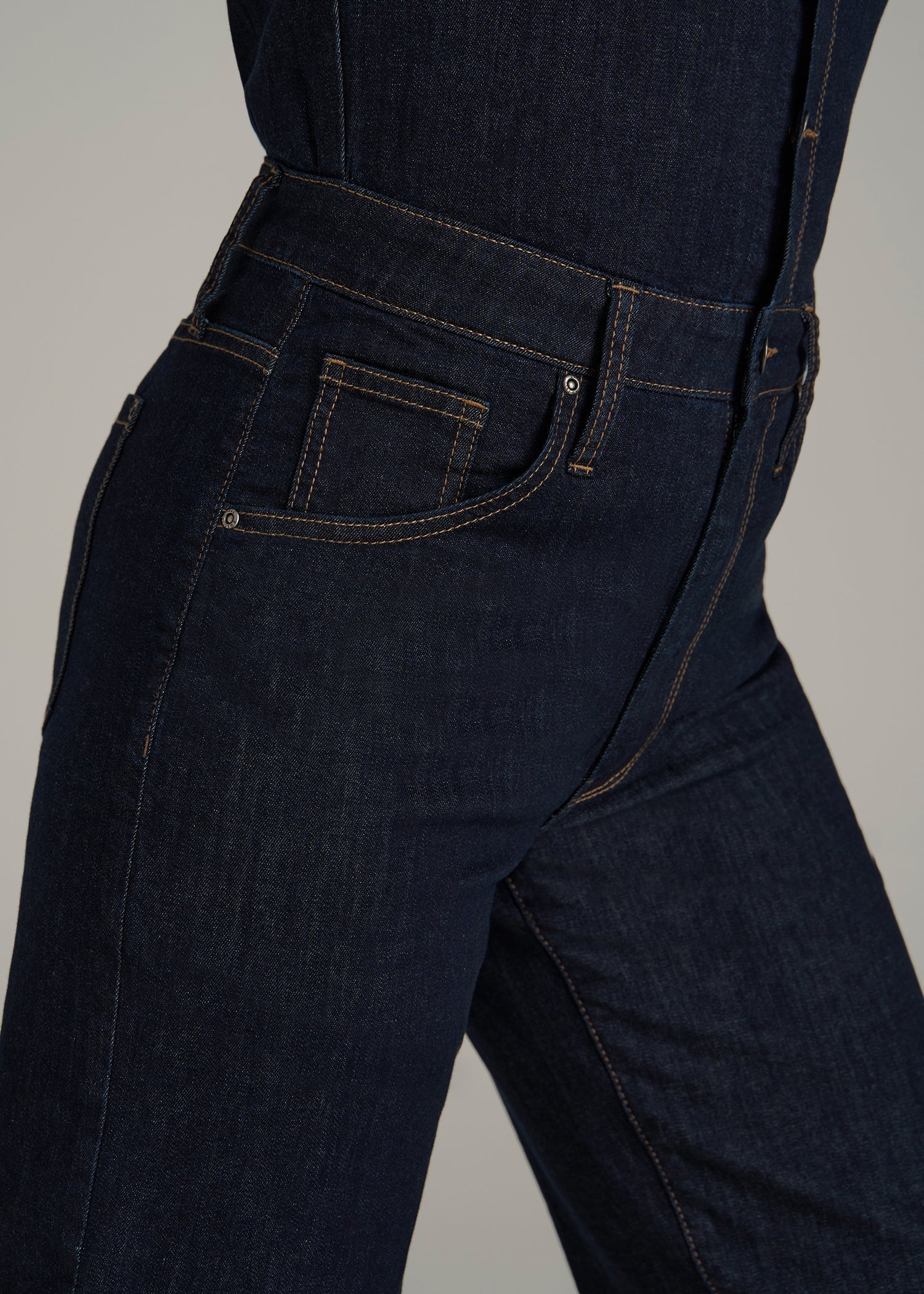 American Tall Online Shop | Long Sleeve Denim Jumpsuit for Tall Women in Rinse Wash