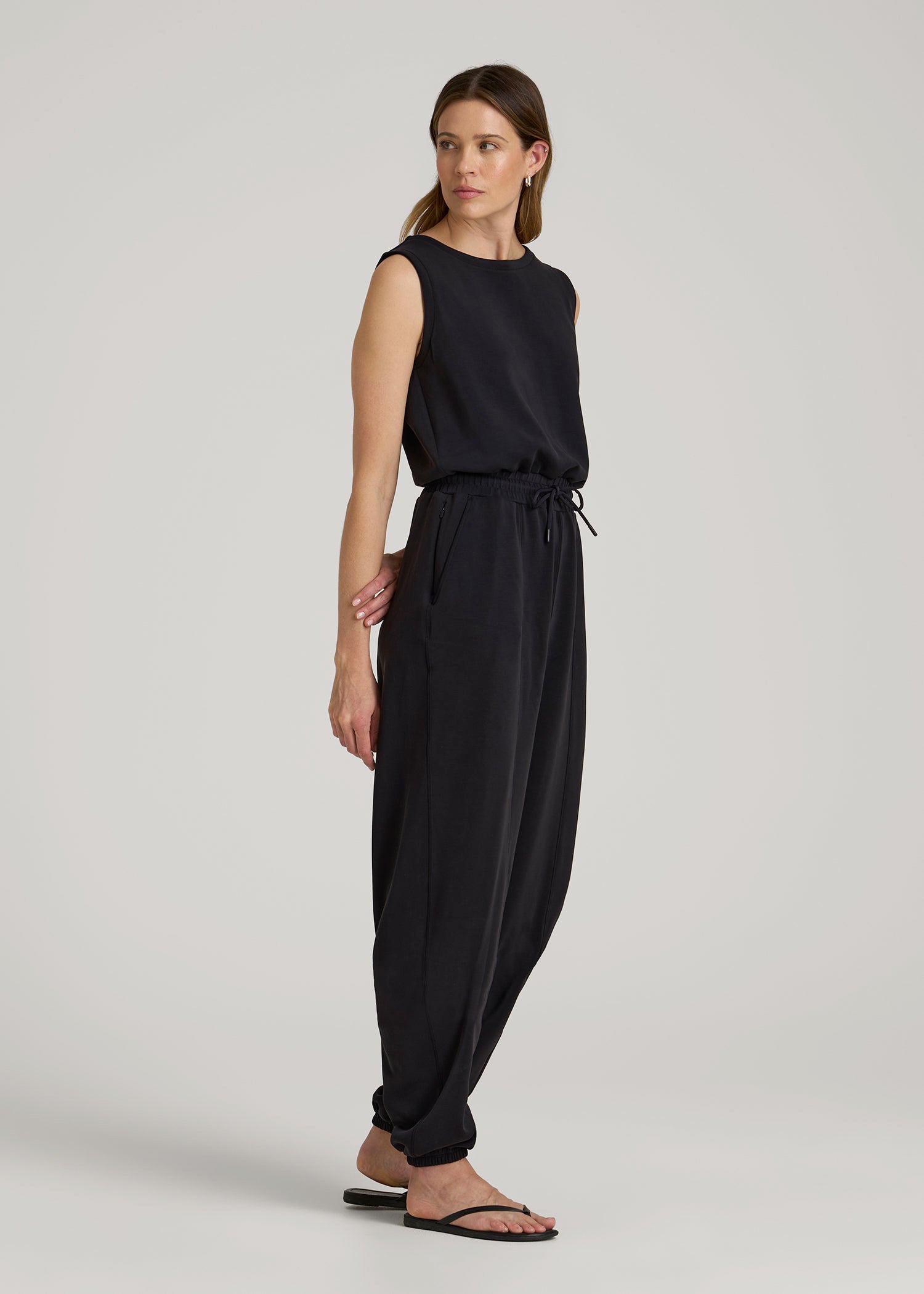 American Tall Online | Soft Motion Sleeveless Sweatpant Jumpsuit for Tall Women in Black