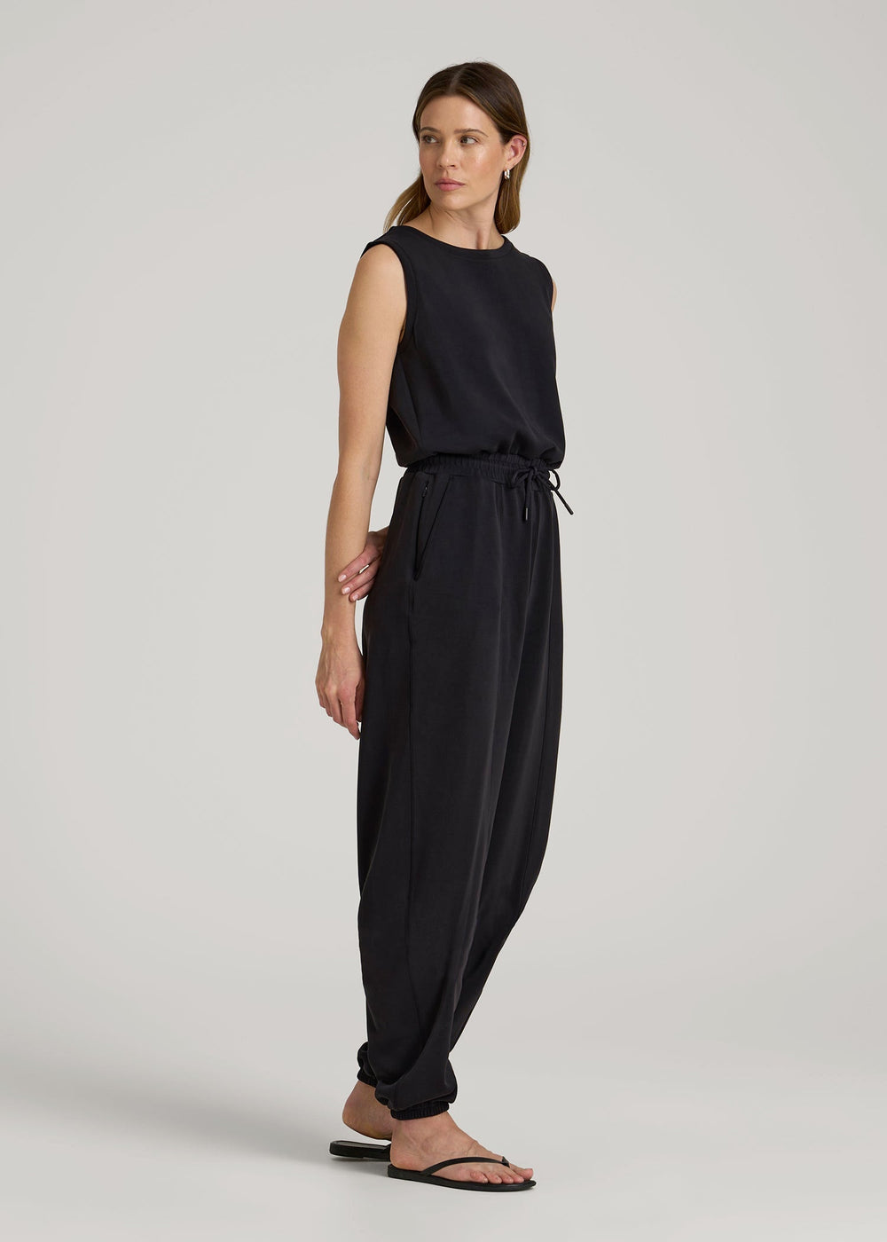 American Tall Online | Soft Motion Sleeveless Sweatpant Jumpsuit for Tall Women in Black