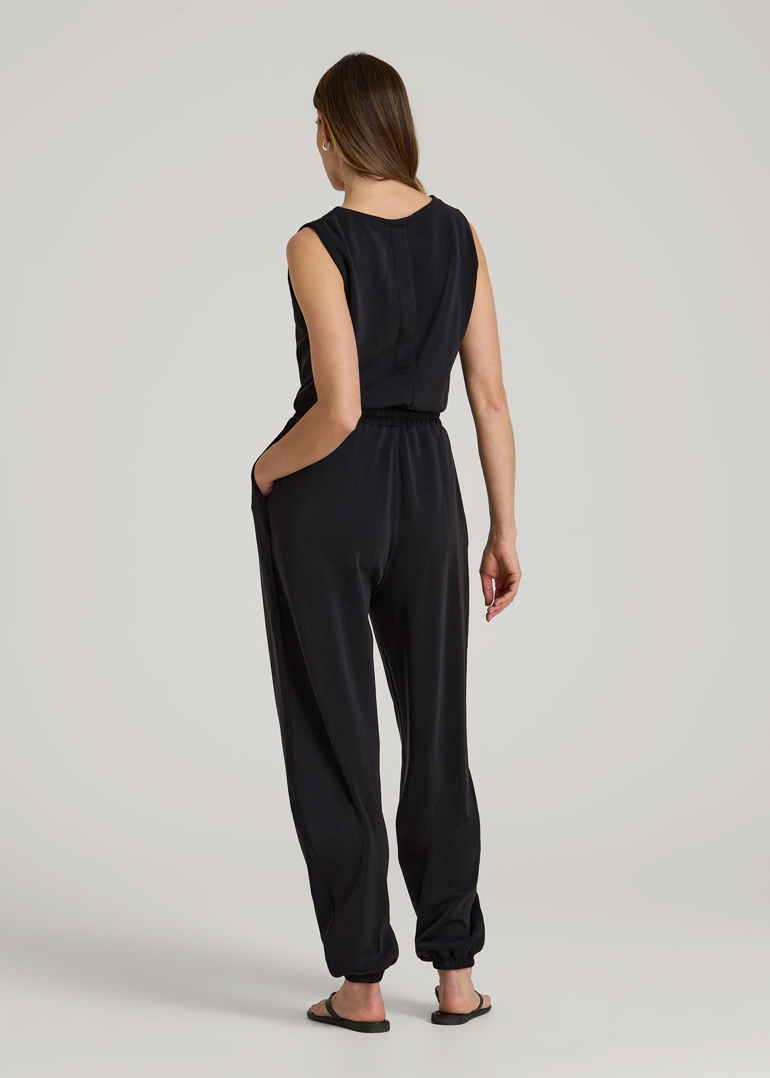American Tall Online | Soft Motion Sleeveless Sweatpant Jumpsuit for Tall Women in Black