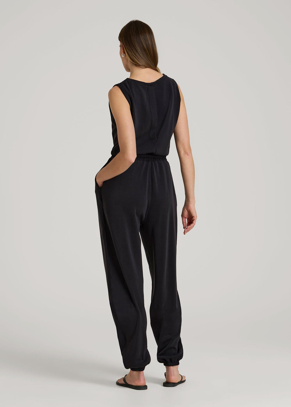 American Tall Online | Soft Motion Sleeveless Sweatpant Jumpsuit for Tall Women in Black