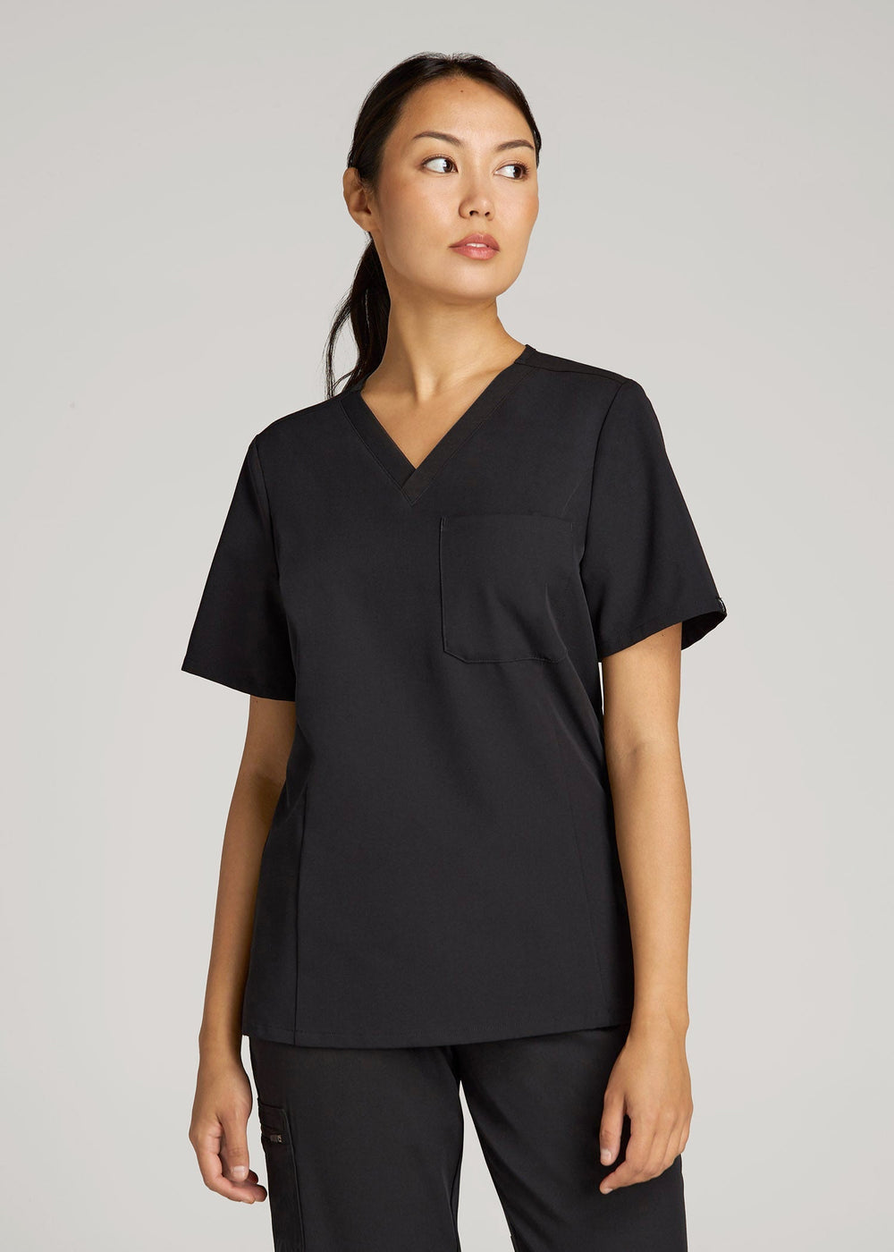American Tall Outlet | Short Sleeve V-Neck Scrub Top for Tall Women in Black