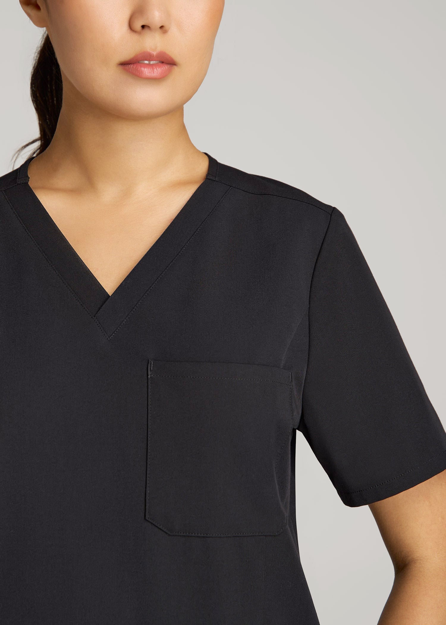 American Tall Outlet | Short Sleeve V-Neck Scrub Top for Tall Women in Black