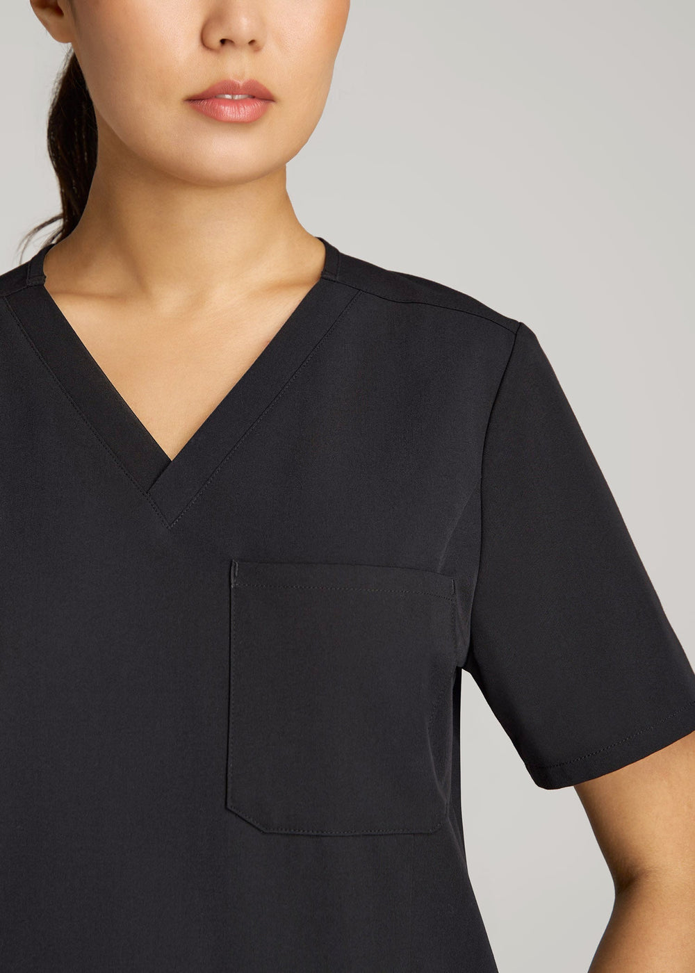 American Tall Outlet | Short Sleeve V-Neck Scrub Top for Tall Women in Black
