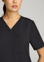 American Tall Outlet | Short Sleeve V-Neck Scrub Top for Tall Women in Black