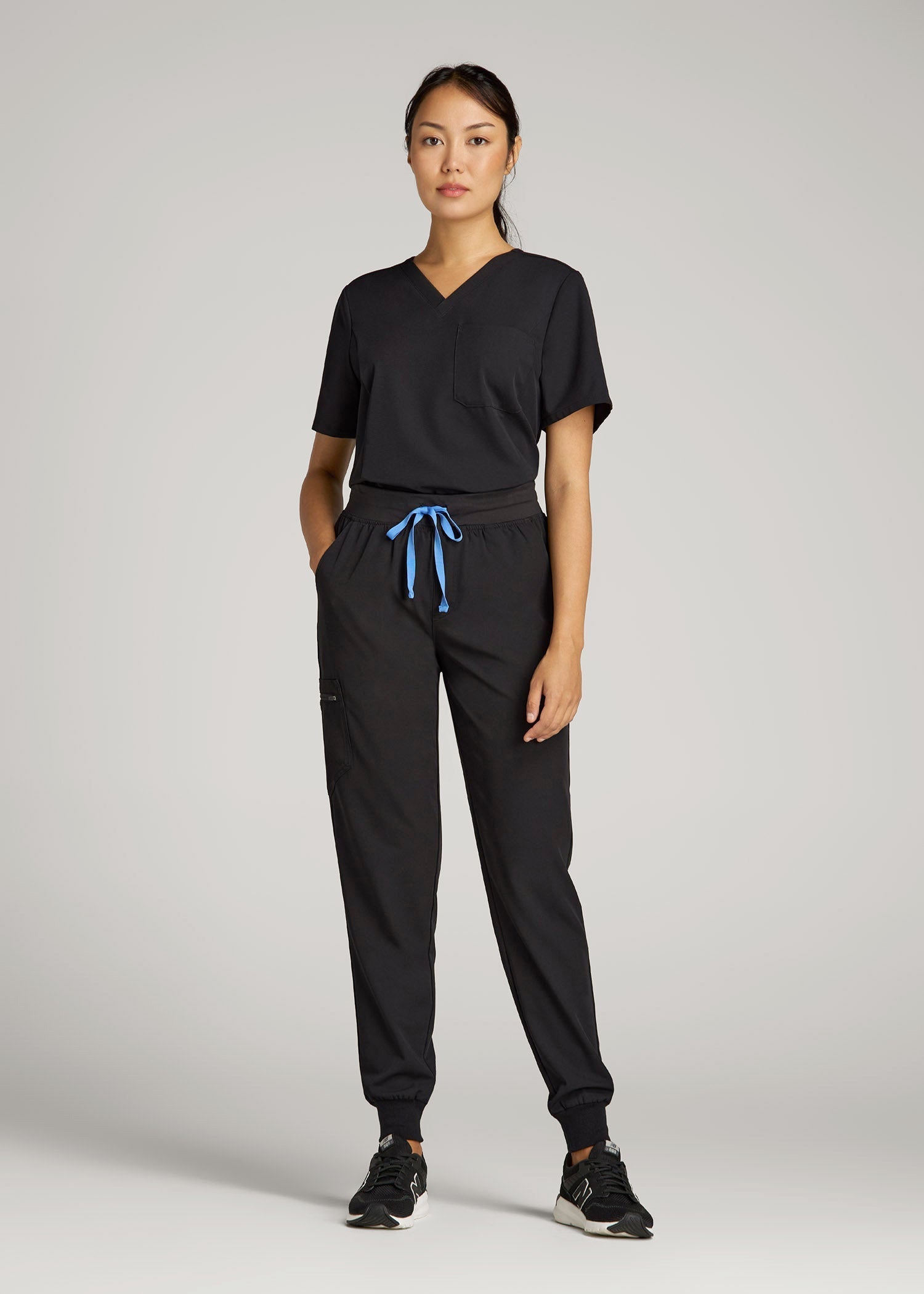 American Tall Outlet | Short Sleeve V-Neck Scrub Top for Tall Women in Black