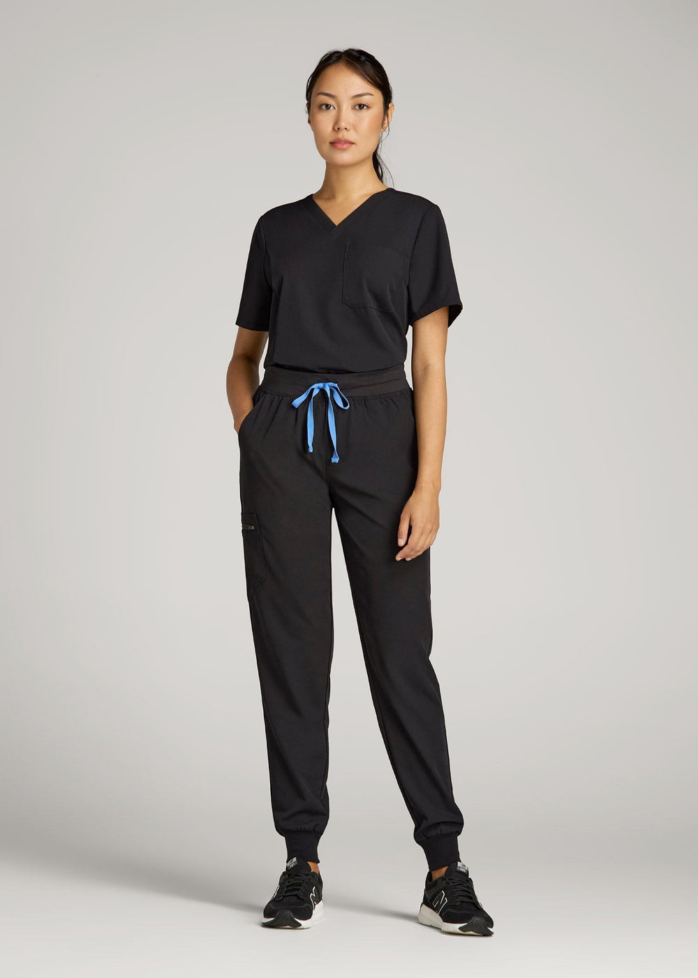 American Tall Outlet | Short Sleeve V-Neck Scrub Top for Tall Women in Black