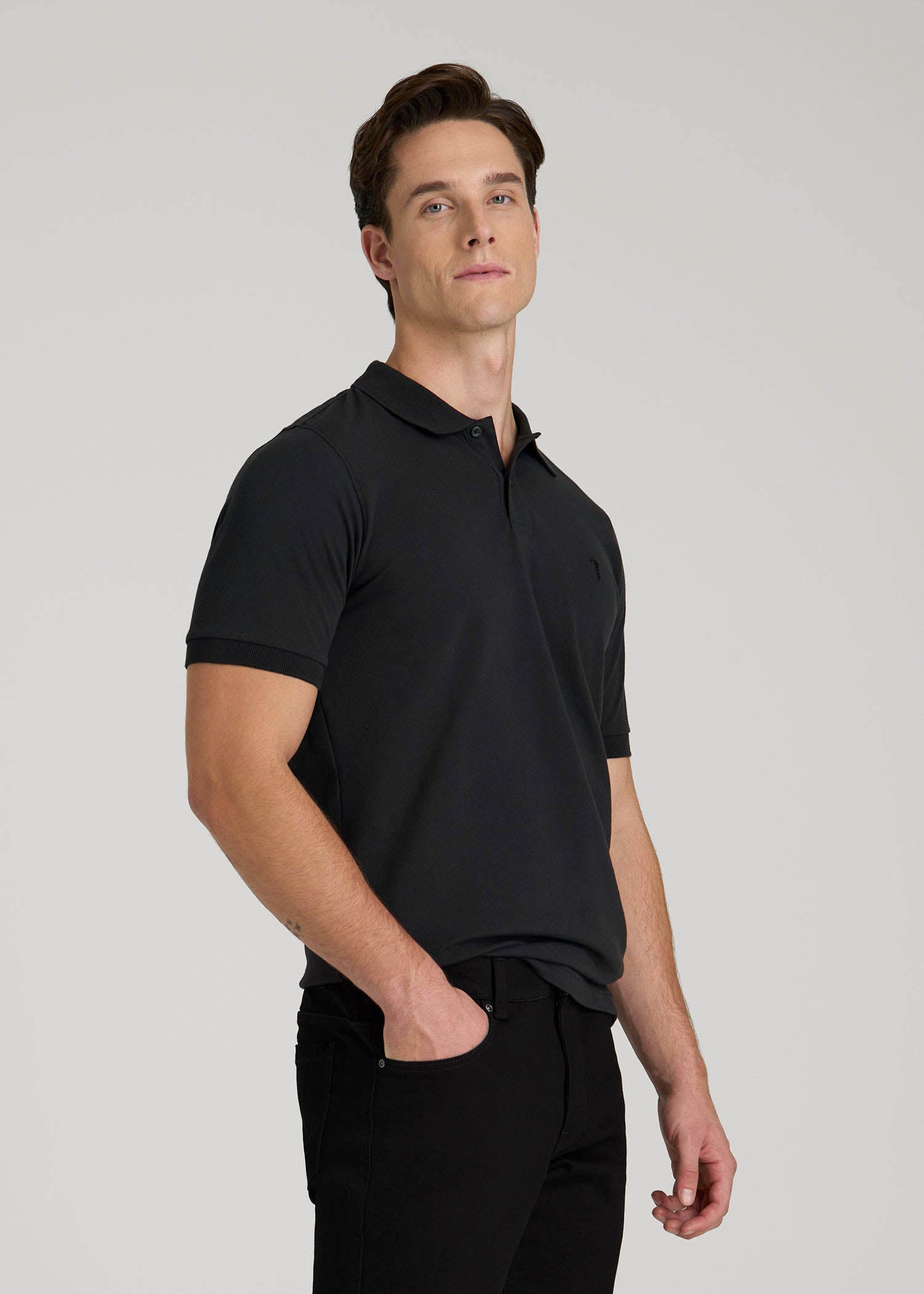 American Tall Sale | Classic Polo with Embroidered Logo for Tall Men in Black