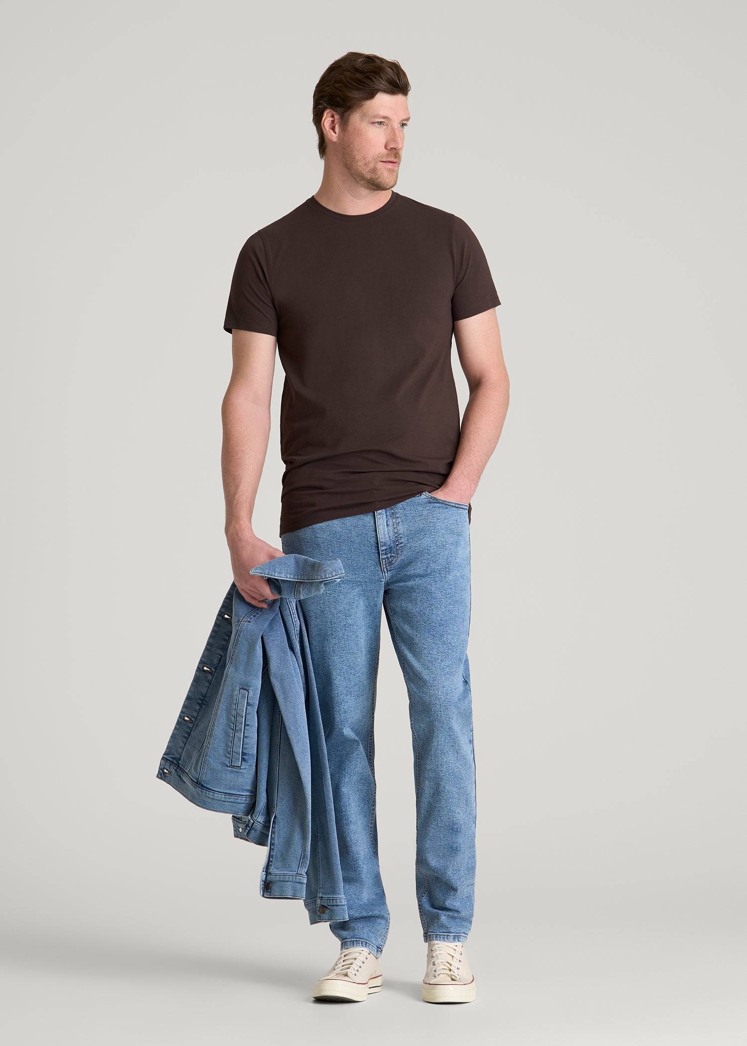 American Tall Discount | The Essential Modern Fit Crewneck Tee for Tall Men in Espresso