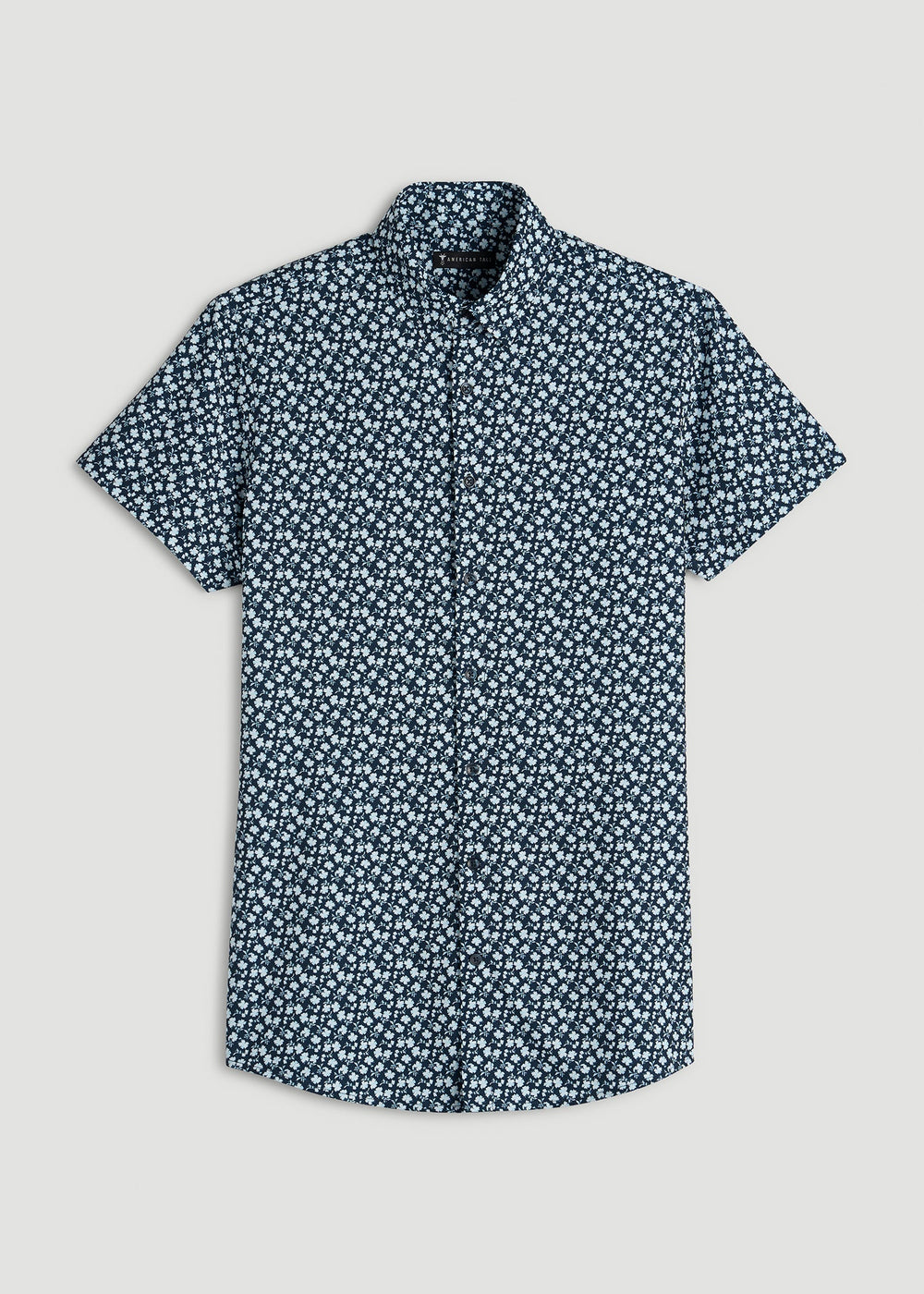 American Tall Online | Short Sleeve Traveler Stretch Button Shirt for Tall Men in Ice Blue Mini Floral