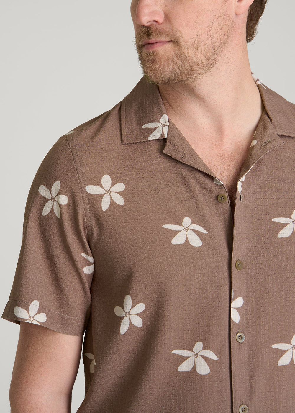 American Tall Online Shop | Coastal Perforated Button shirt for Tall Men in Warm Brown Floral