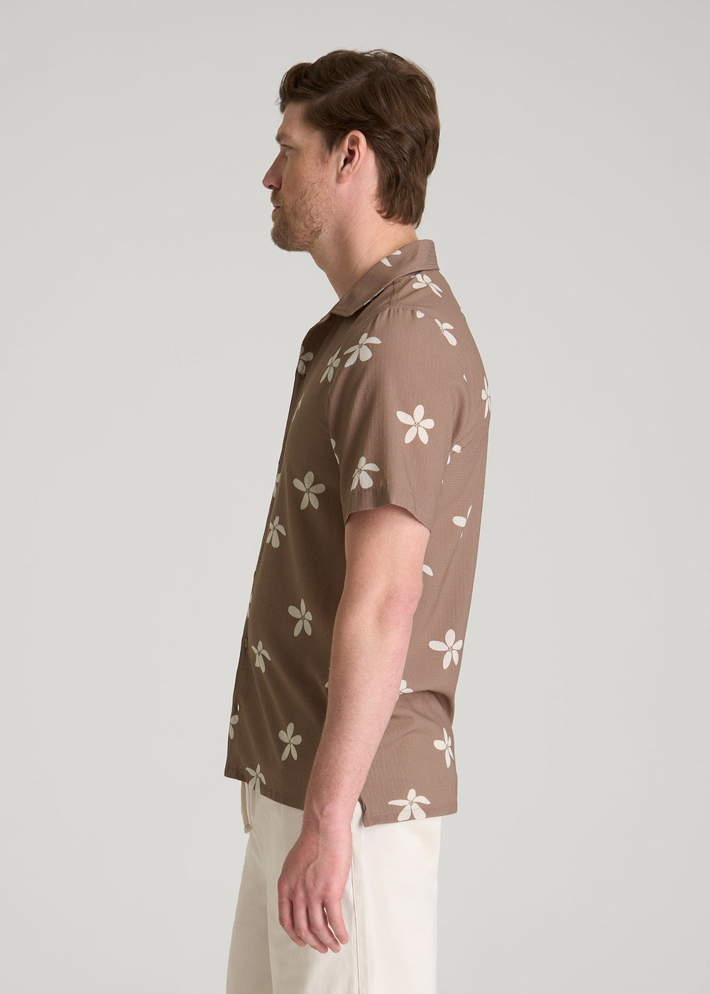 American Tall Online Shop | Coastal Perforated Button shirt for Tall Men in Warm Brown Floral
