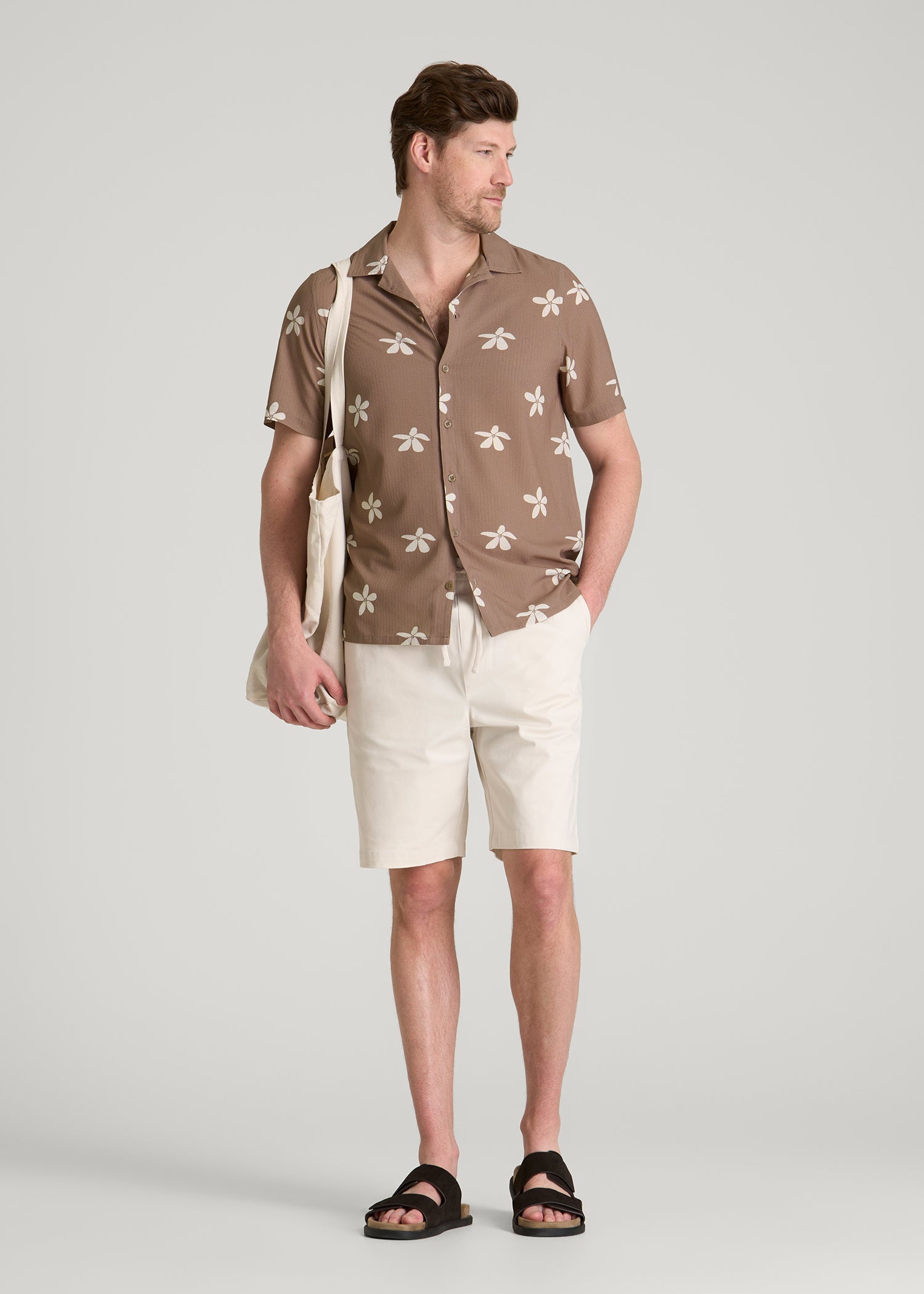 American Tall Online Shop | Coastal Perforated Button shirt for Tall Men in Warm Brown Floral