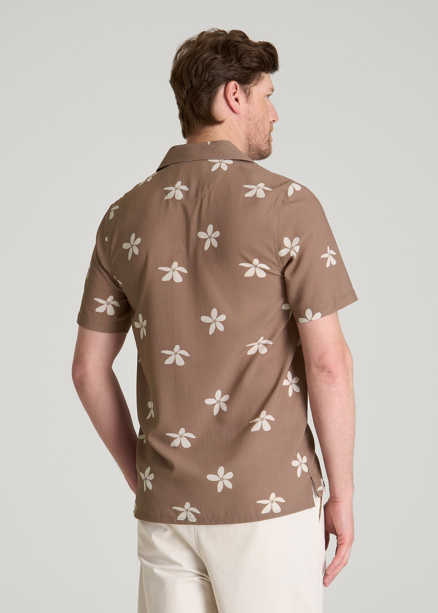 American Tall Online Shop | Coastal Perforated Button shirt for Tall Men in Warm Brown Floral
