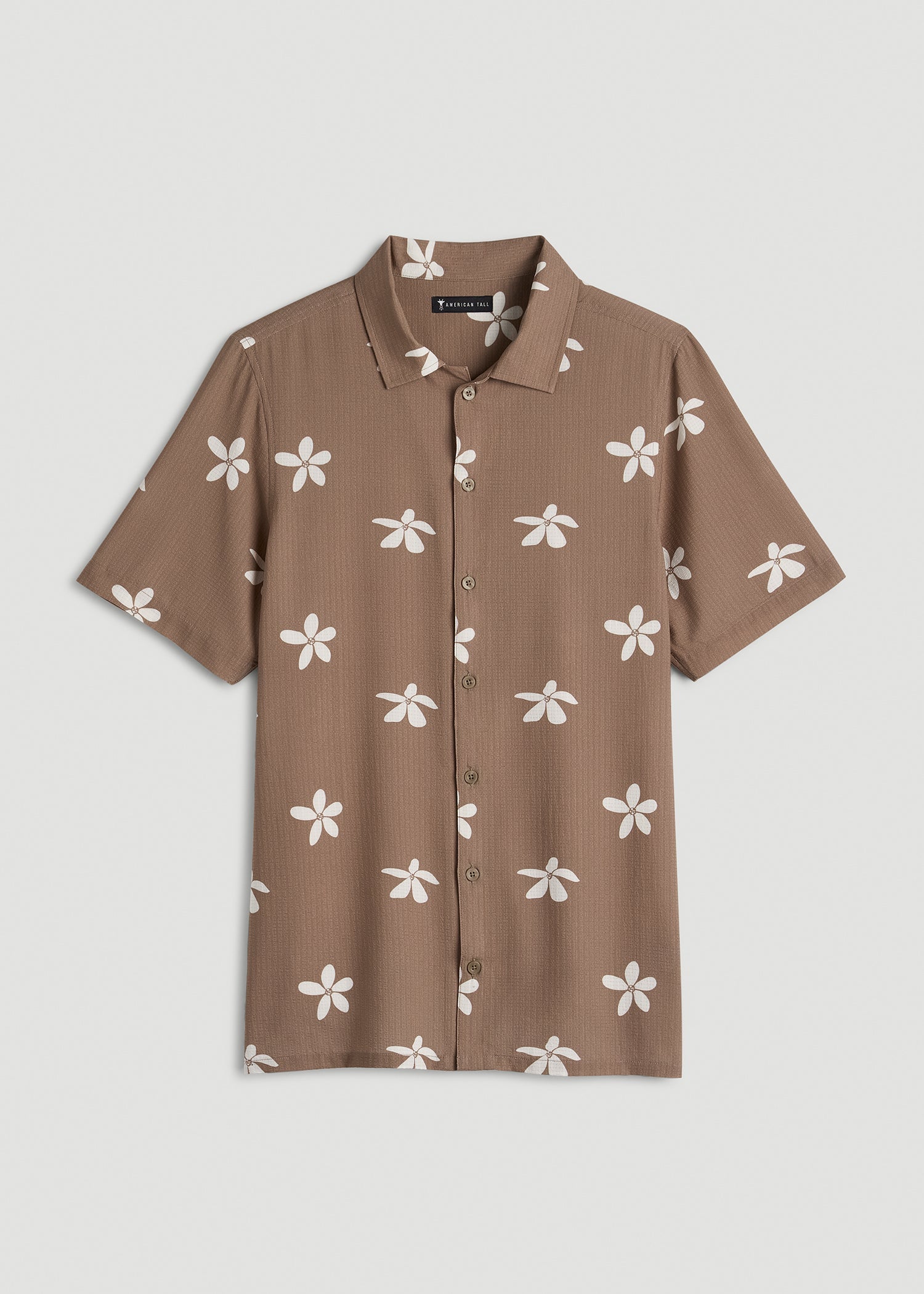 American Tall Online Shop | Coastal Perforated Button shirt for Tall Men in Warm Brown Floral