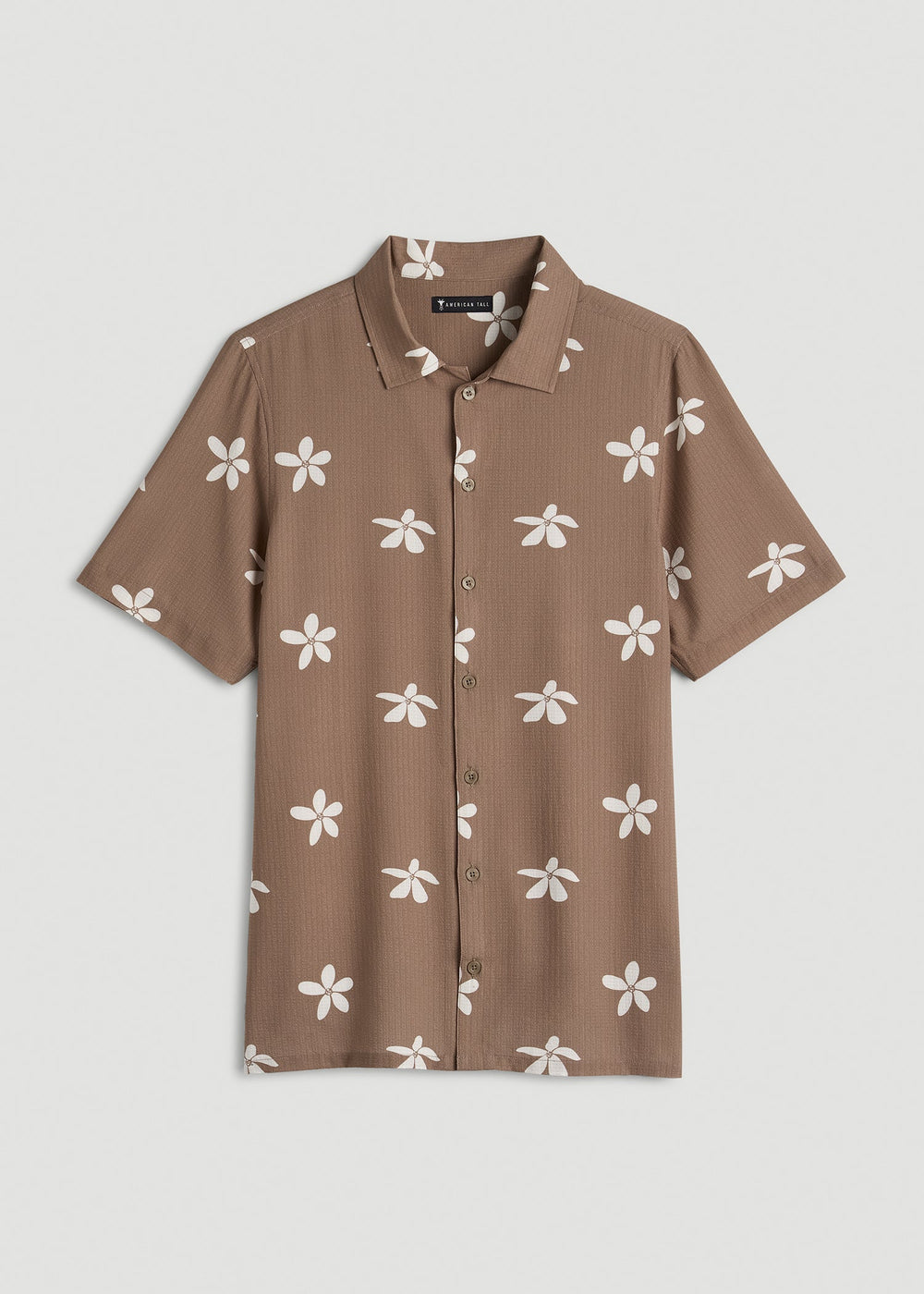 American Tall Online Shop | Coastal Perforated Button shirt for Tall Men in Warm Brown Floral