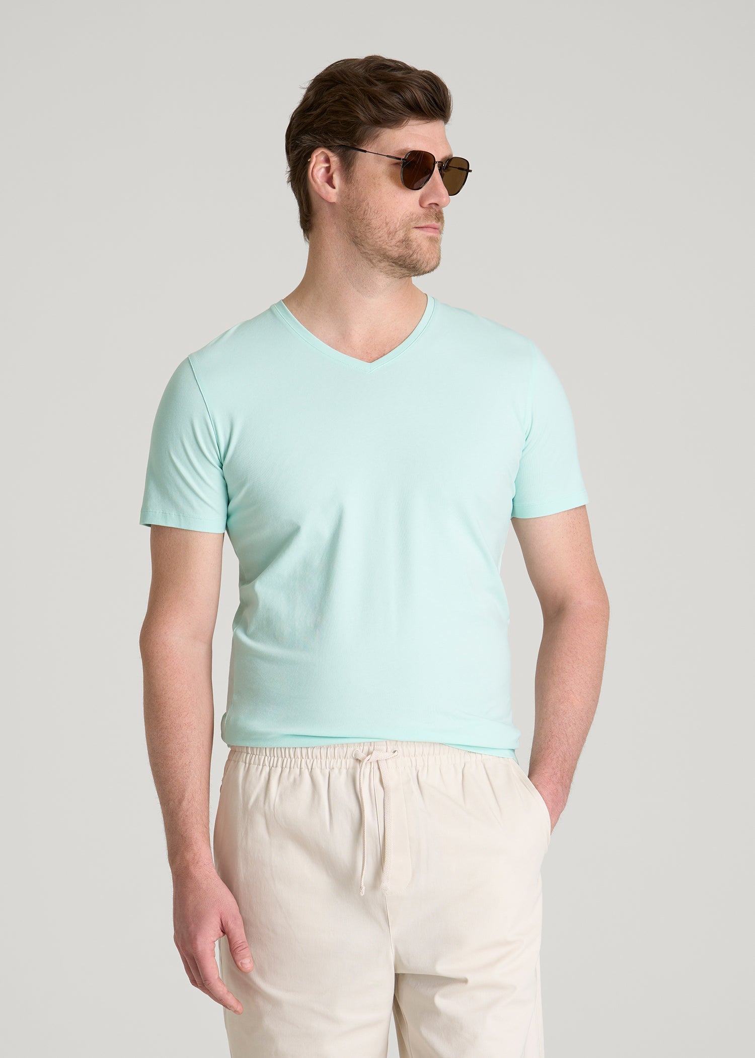 American Tall Discount | The Essential Slim Fit V-Neck Tee for Tall Men in Opal Blue