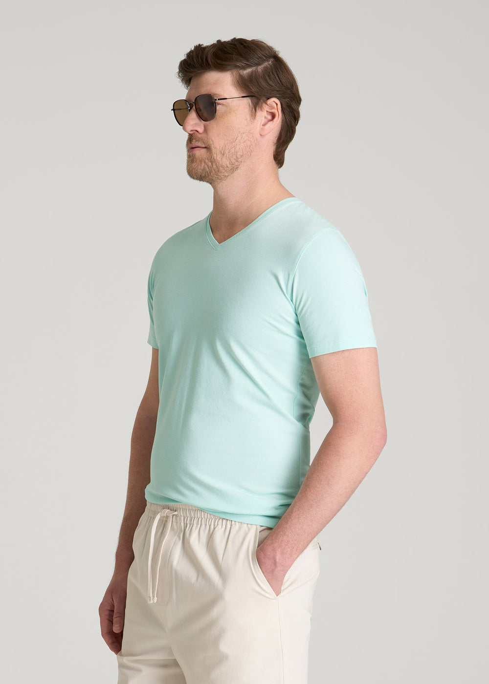 American Tall Discount | The Essential Slim Fit V-Neck Tee for Tall Men in Opal Blue