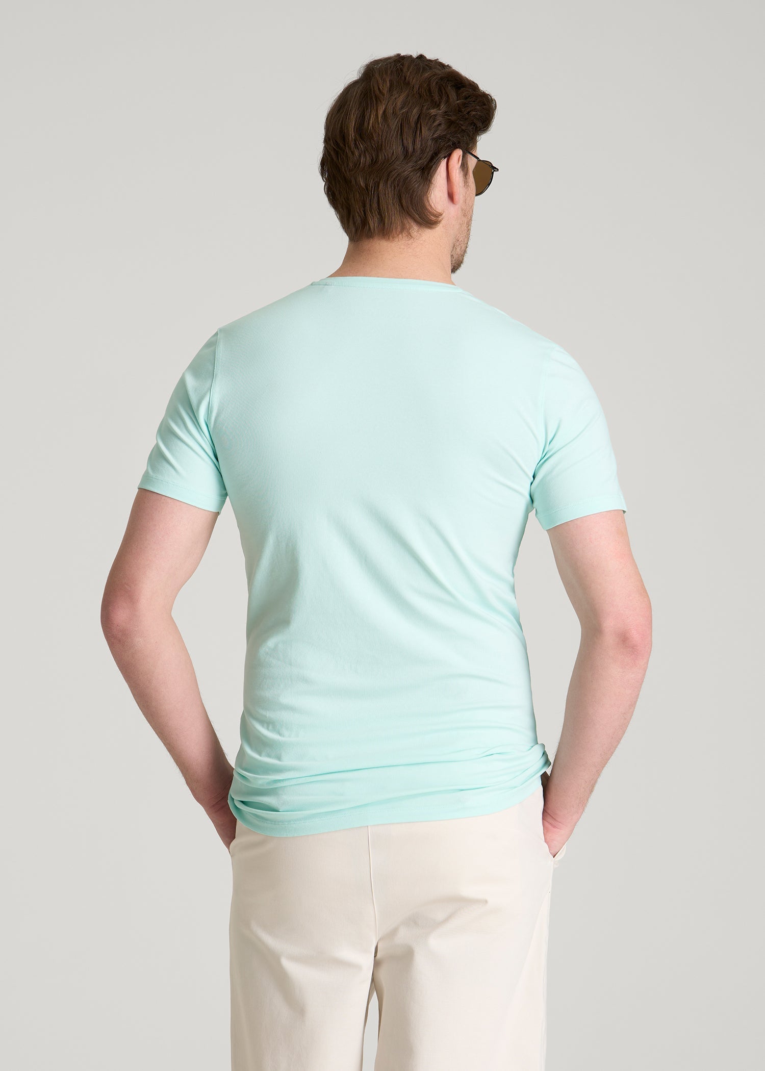American Tall Discount | The Essential Slim Fit V-Neck Tee for Tall Men in Opal Blue
