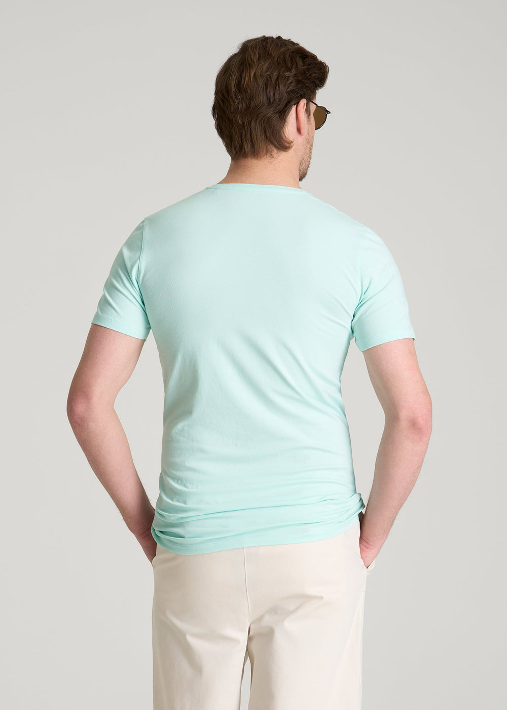 American Tall Discount | The Essential Slim Fit V-Neck Tee for Tall Men in Opal Blue