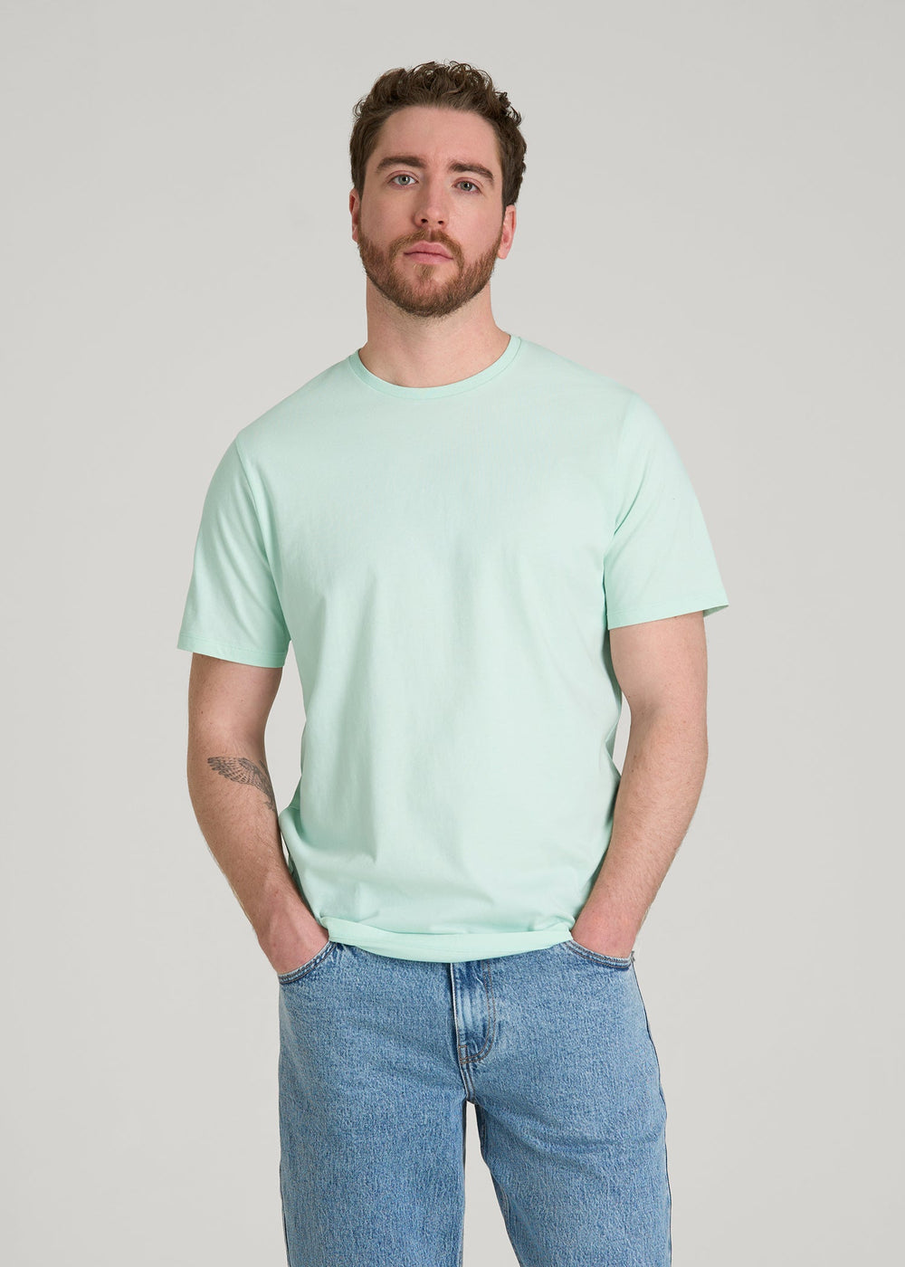 American Tall Discount | Core Cotton Crewneck Tee for Tall Men in Opal Blue
