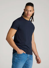 American Tall Sale | Modern Fit Garment Dyed Cotton T-Shirt for Tall Men in Evening Blue