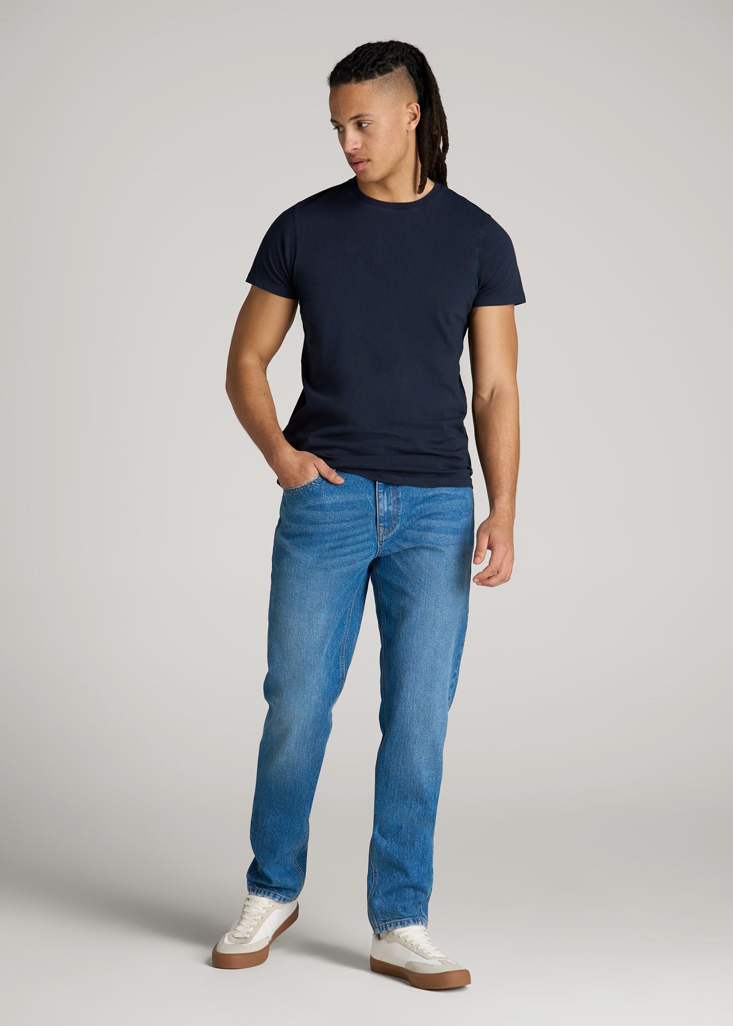 American Tall Sale | Modern Fit Garment Dyed Cotton T-Shirt for Tall Men in Evening Blue