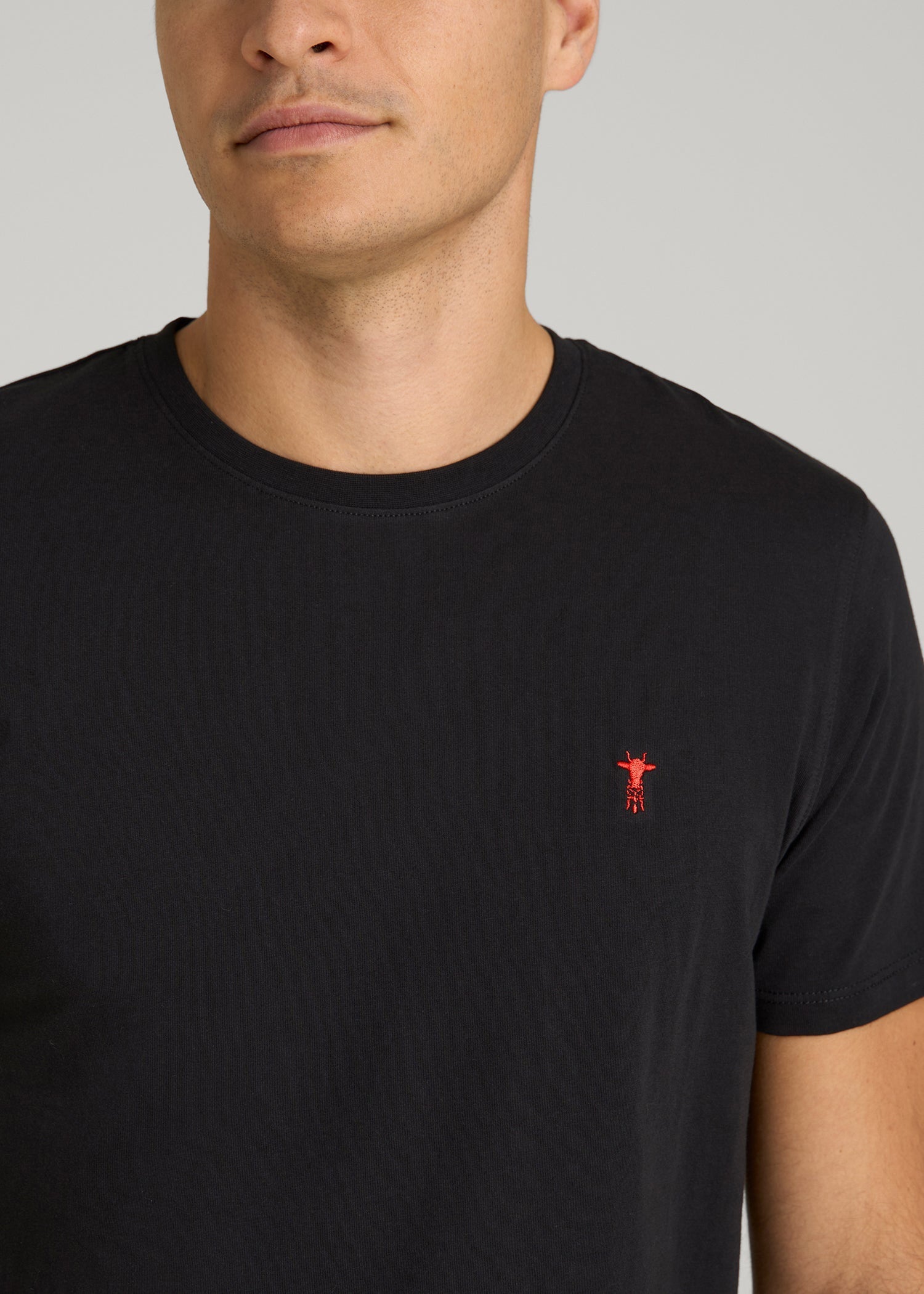 American Tall Online Shop | MODERN-FIT Embroidered Logo Crewneck T-Shirt for Tall Men in Black
