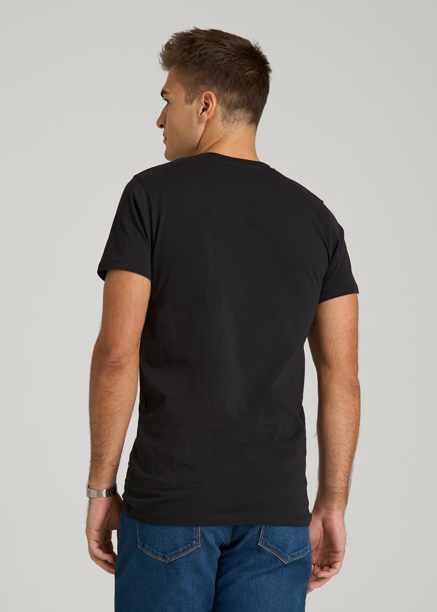 American Tall Online Shop | MODERN-FIT Embroidered Logo Crewneck T-Shirt for Tall Men in Black