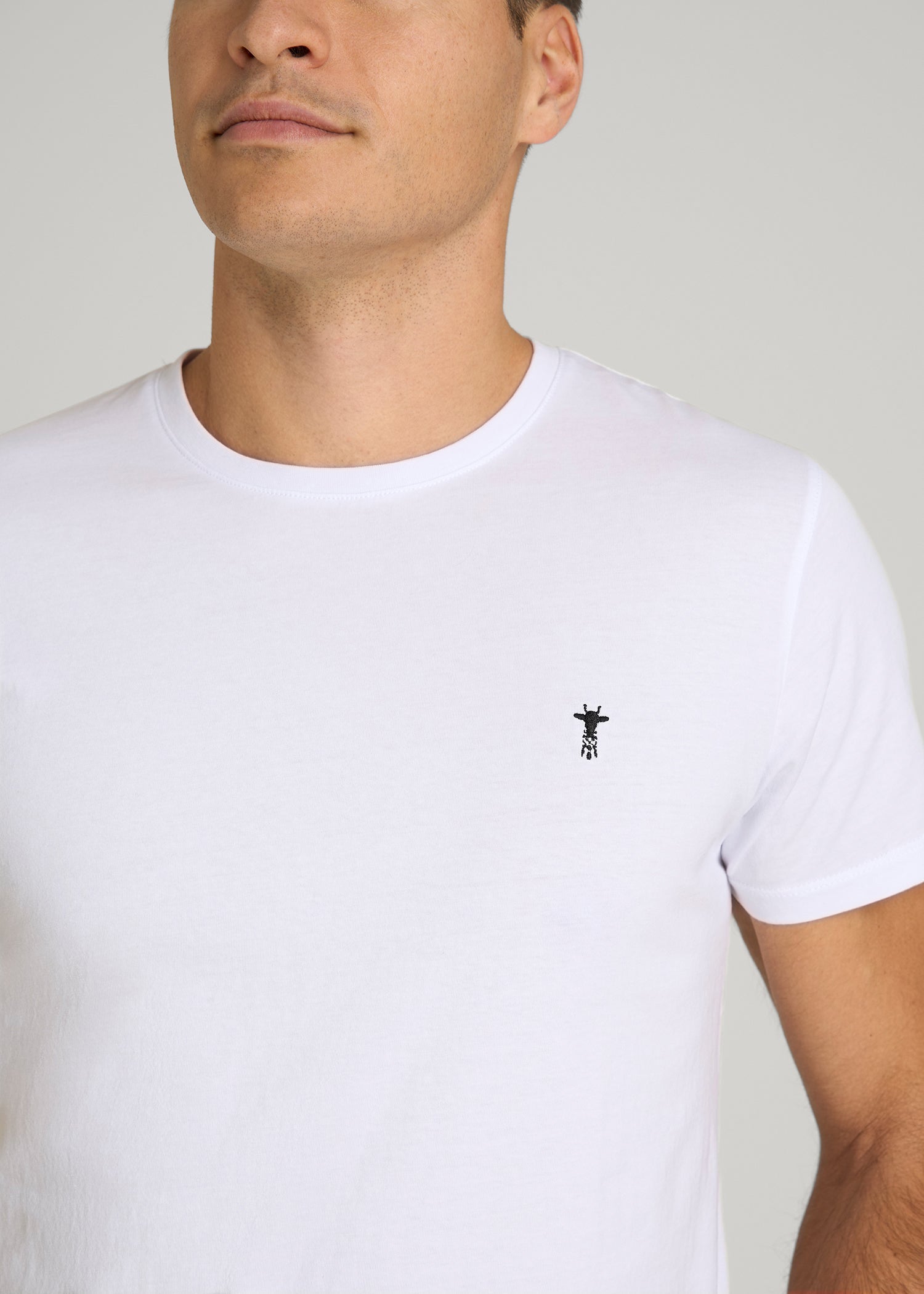 American Tall Discount | MODERN-FIT Embroidered Logo Crewneck T-Shirt for Tall Men in White