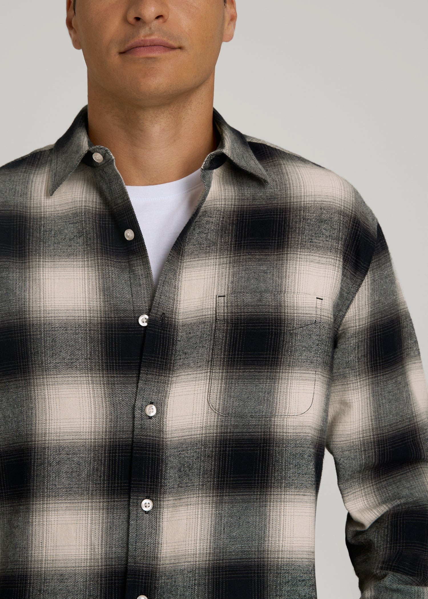 American Tall Outlet | Nelson Flannel Shirt for Tall Men in Beige Blur Plaid