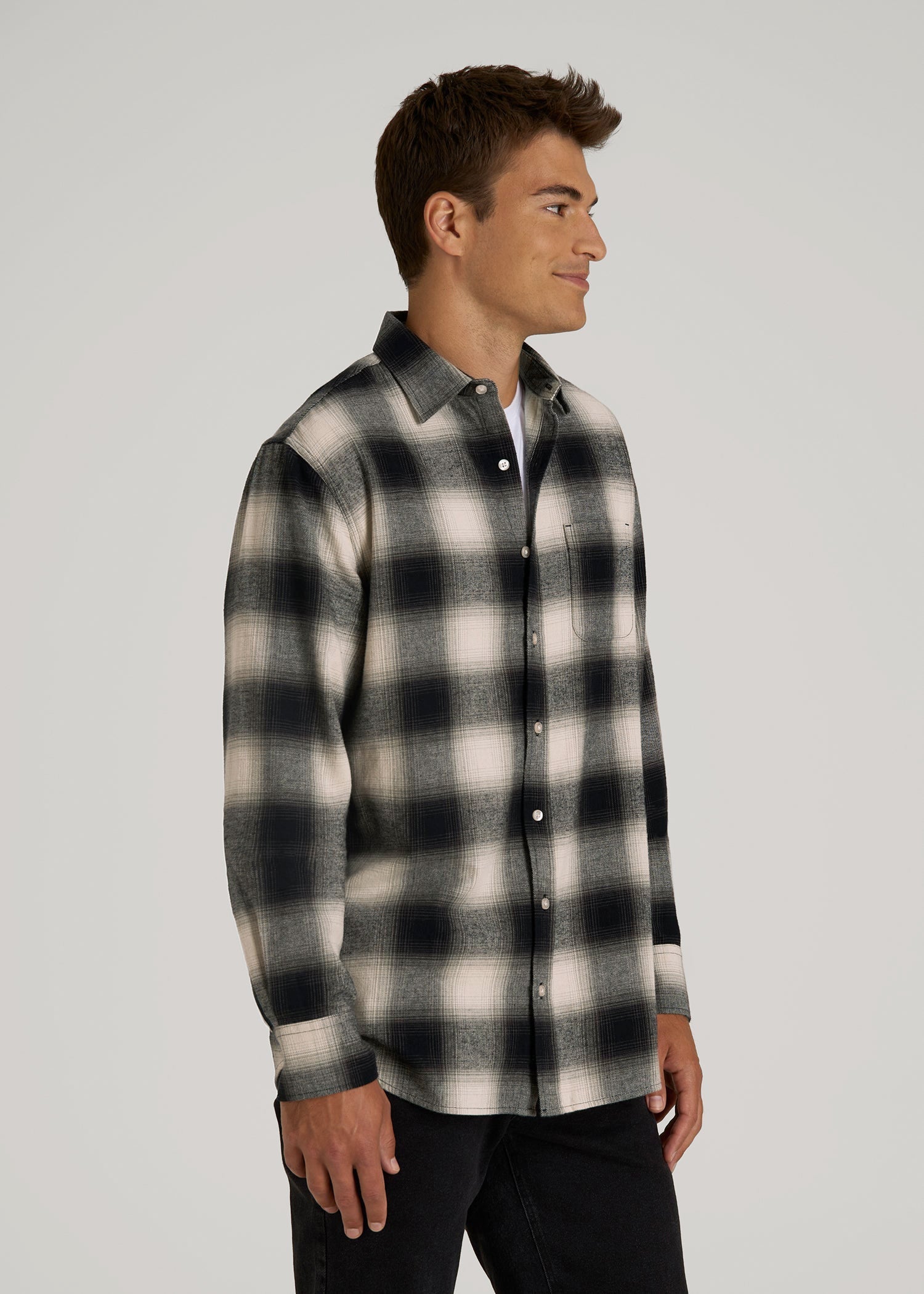 American Tall Outlet | Nelson Flannel Shirt for Tall Men in Beige Blur Plaid