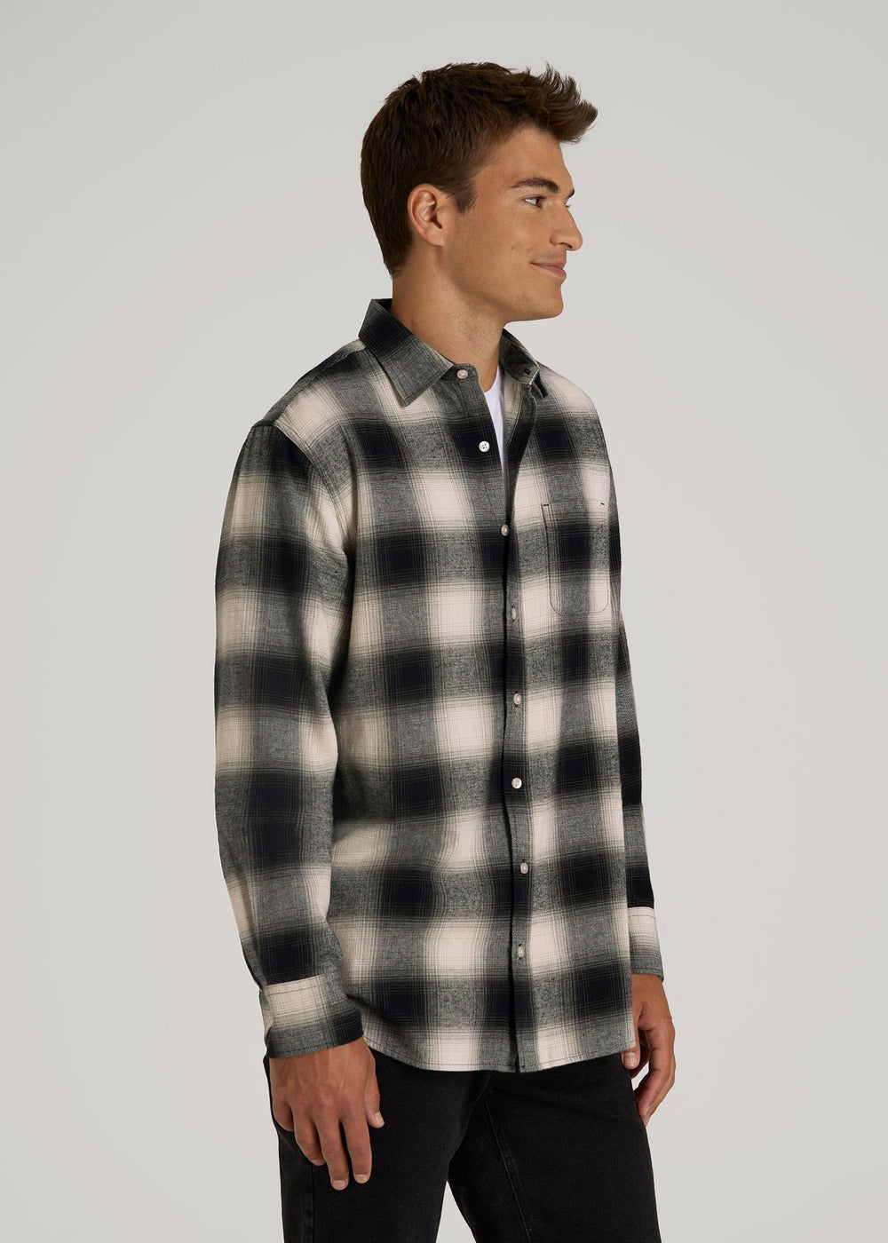 American Tall Outlet | Nelson Flannel Shirt for Tall Men in Beige Blur Plaid