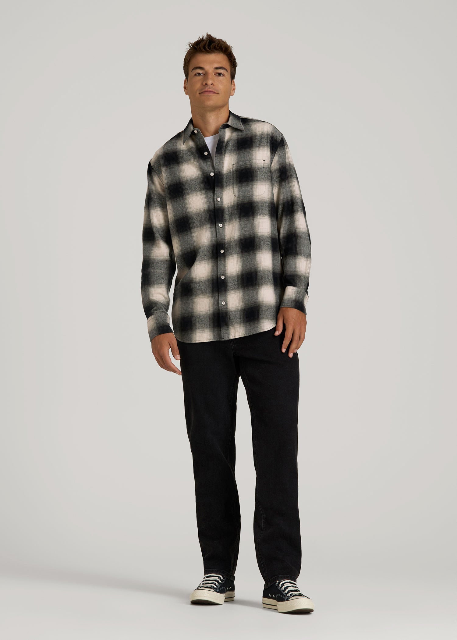 American Tall Outlet | Nelson Flannel Shirt for Tall Men in Beige Blur Plaid