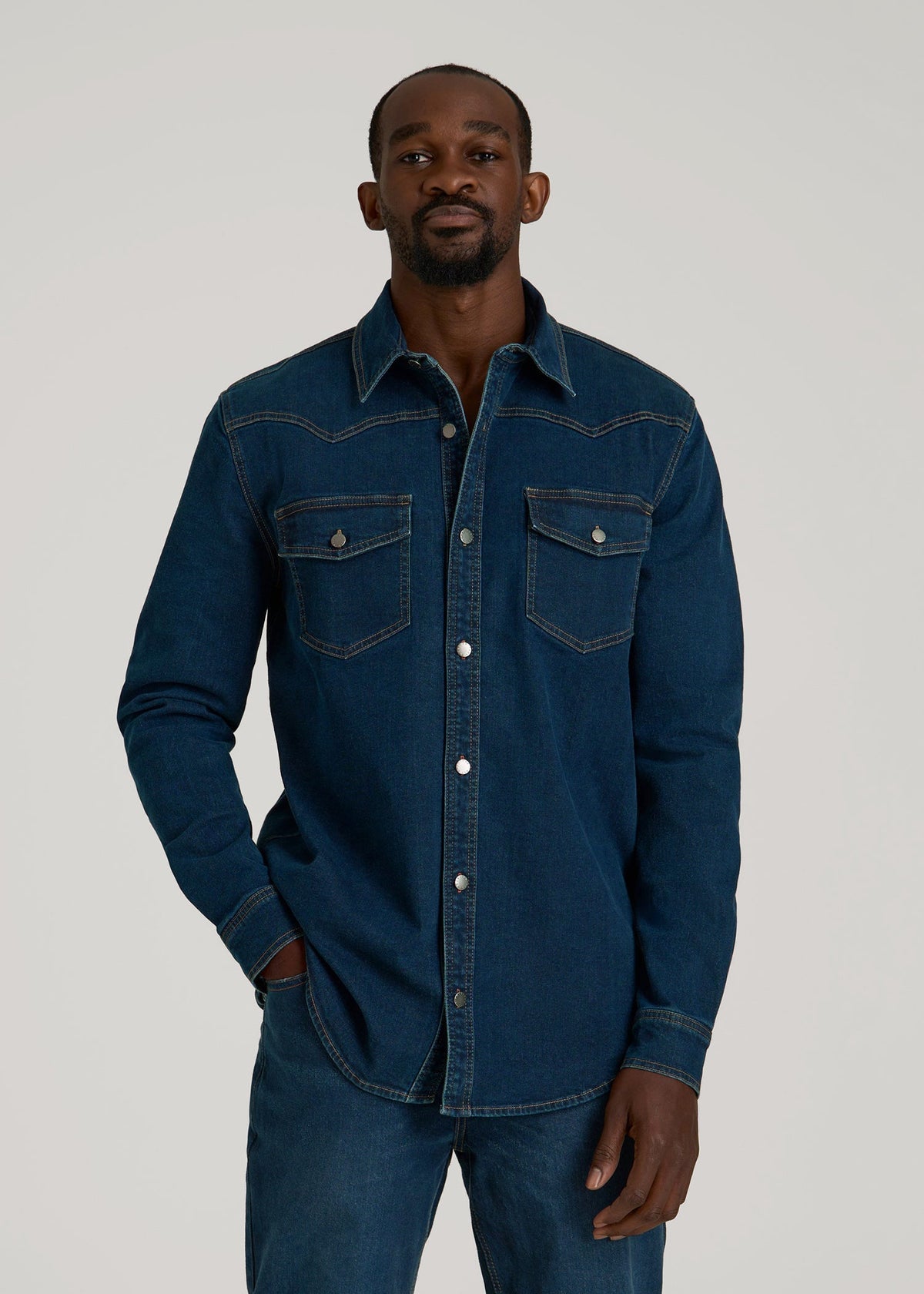 American Tall Online | Western Denim Shirt for Tall Men in Indigo Dusk