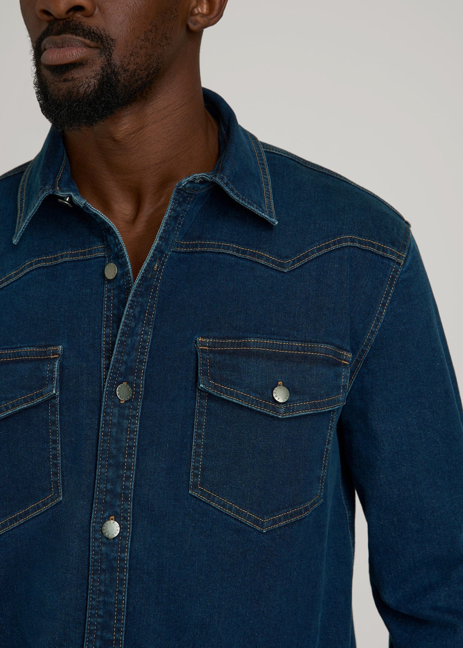 American Tall Online | Western Denim Shirt for Tall Men in Indigo Dusk