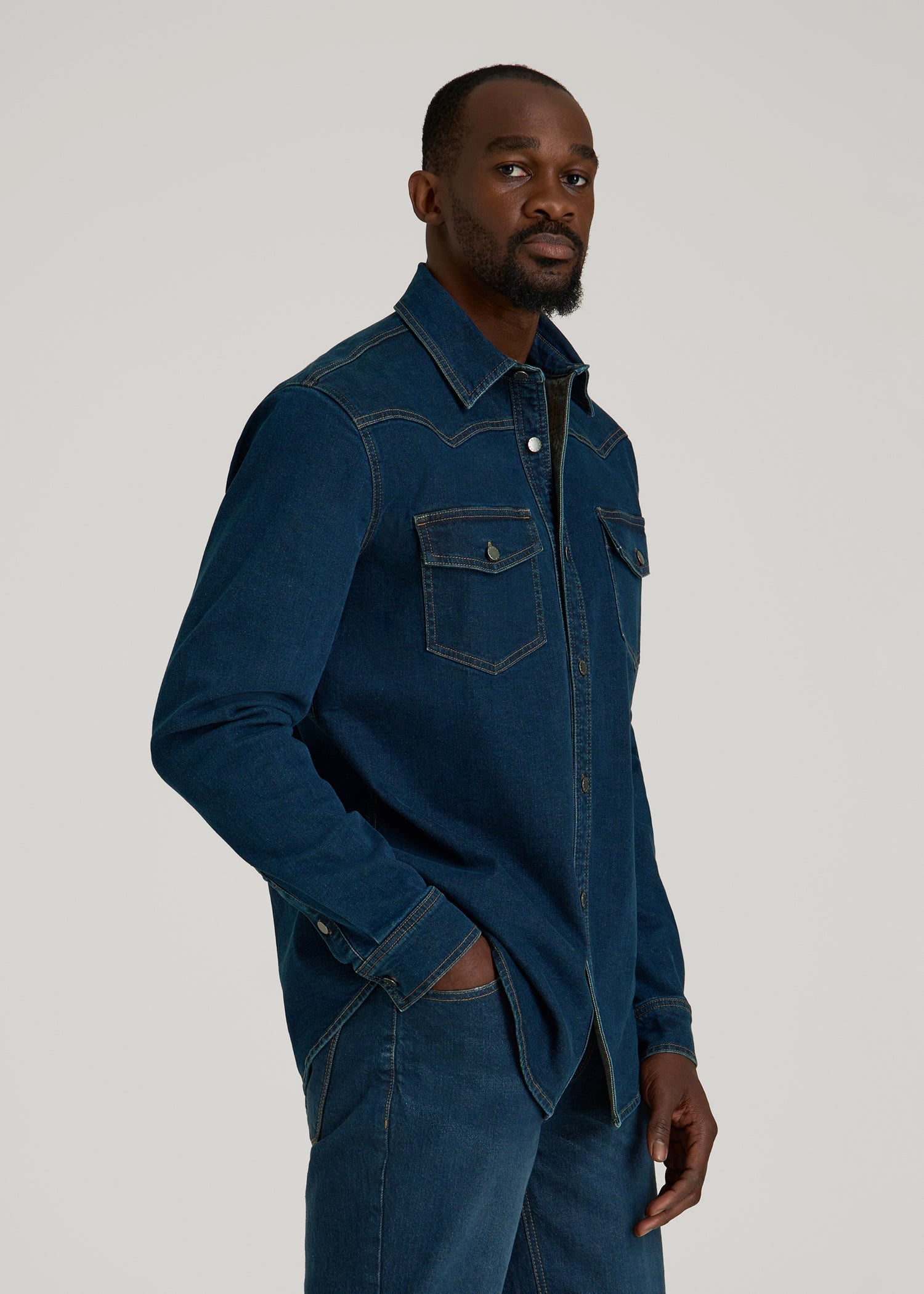 American Tall Online | Western Denim Shirt for Tall Men in Indigo Dusk