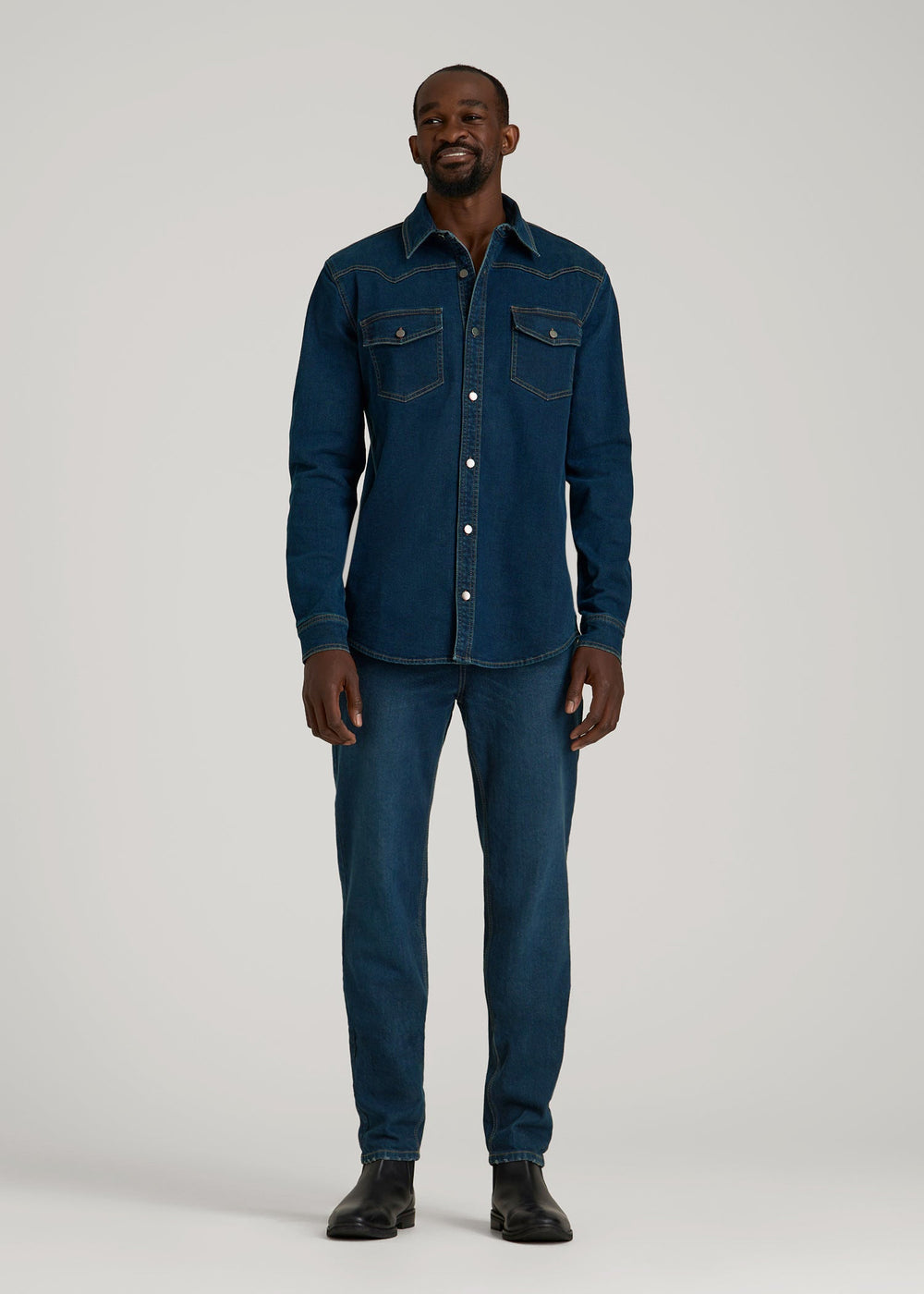 American Tall Online | Western Denim Shirt for Tall Men in Indigo Dusk