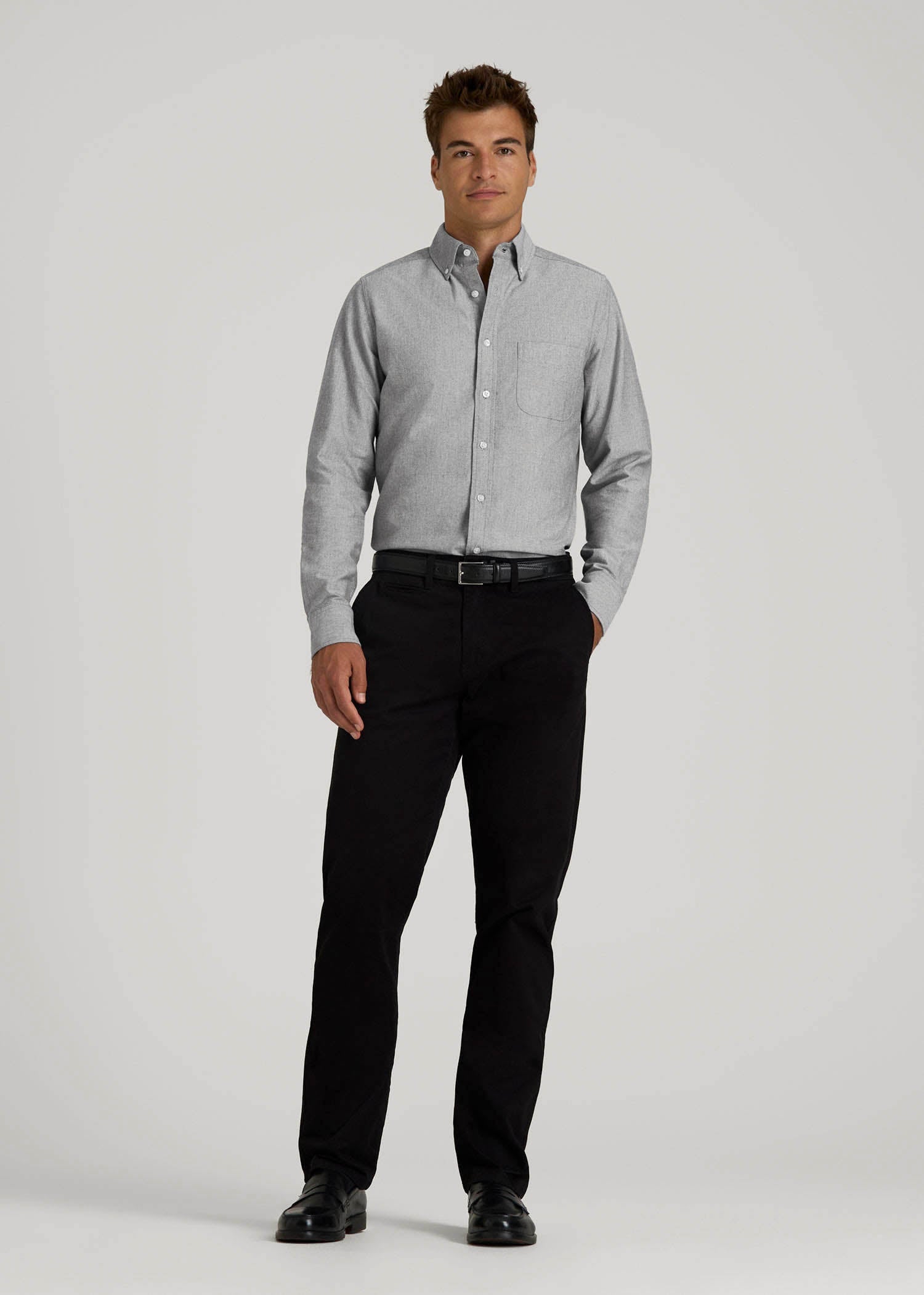 American Tall Sale | Oxford Cloth Button Down Shirt for Tall Men in Formal Grey