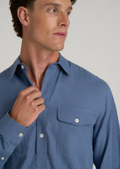 American Tall Online Shop | Linen Popover Shirt for Tall Men in Deep Cobalt