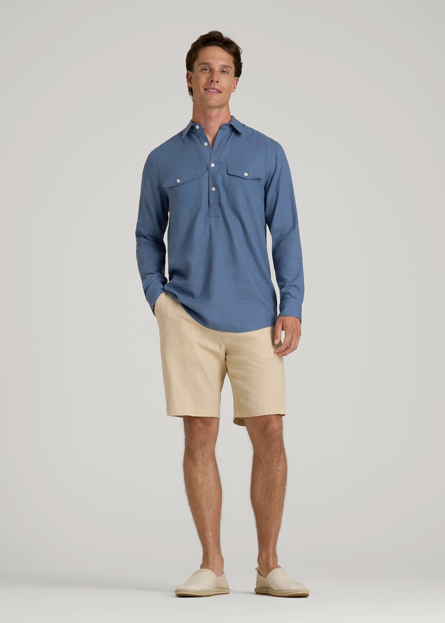 American Tall Online Shop | Linen Popover Shirt for Tall Men in Deep Cobalt