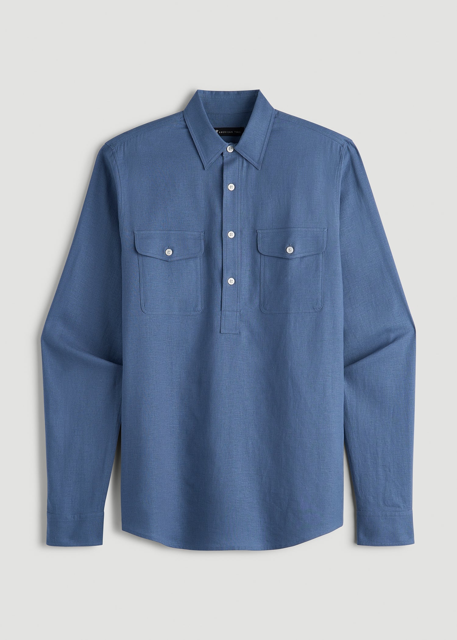 American Tall Online Shop | Linen Popover Shirt for Tall Men in Deep Cobalt