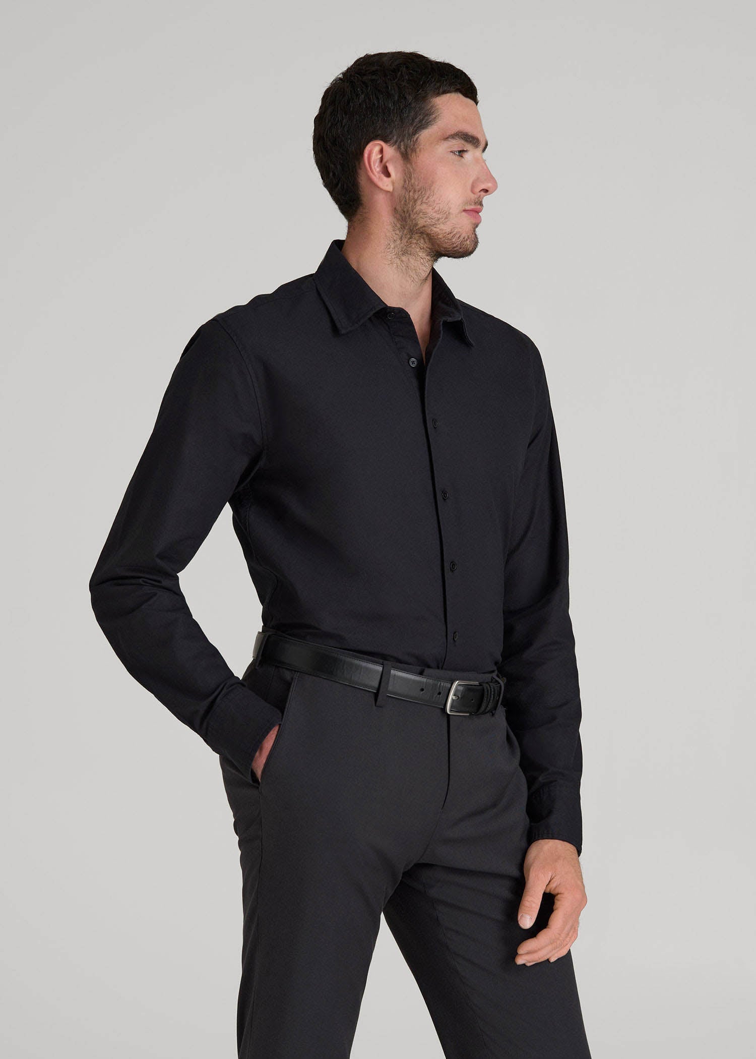 American Tall Discount | Pinpoint Oxford Shirt for Tall Men in Black