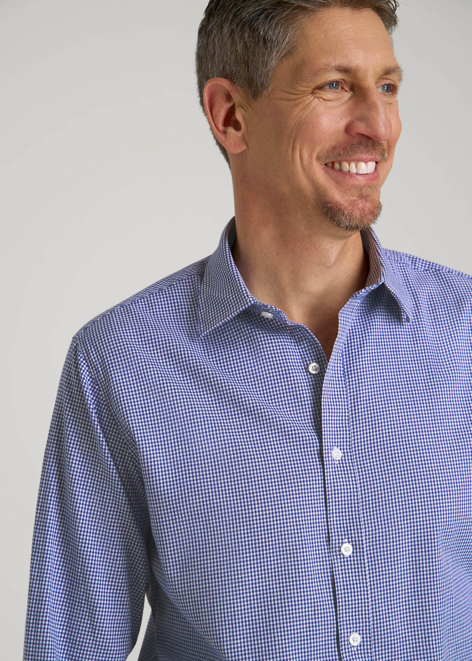 American Tall Online | Oskar Easy Care Dress Shirt for Tall Men in Cobalt Mini Check